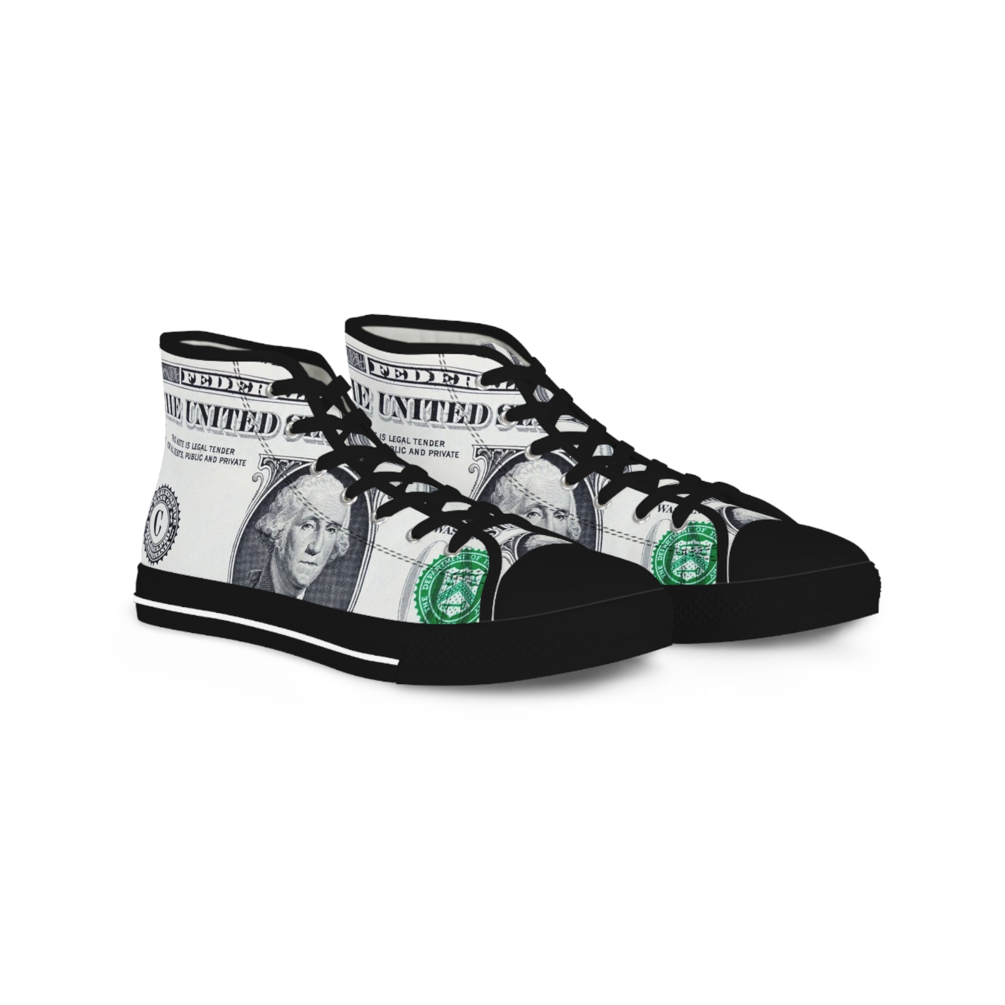 Money Collage Men's High Top Sneakers, Artsulli - Art is Long, Life is Short, Shoes, Size, US 5, Color, Black sole, , , 83316719001660