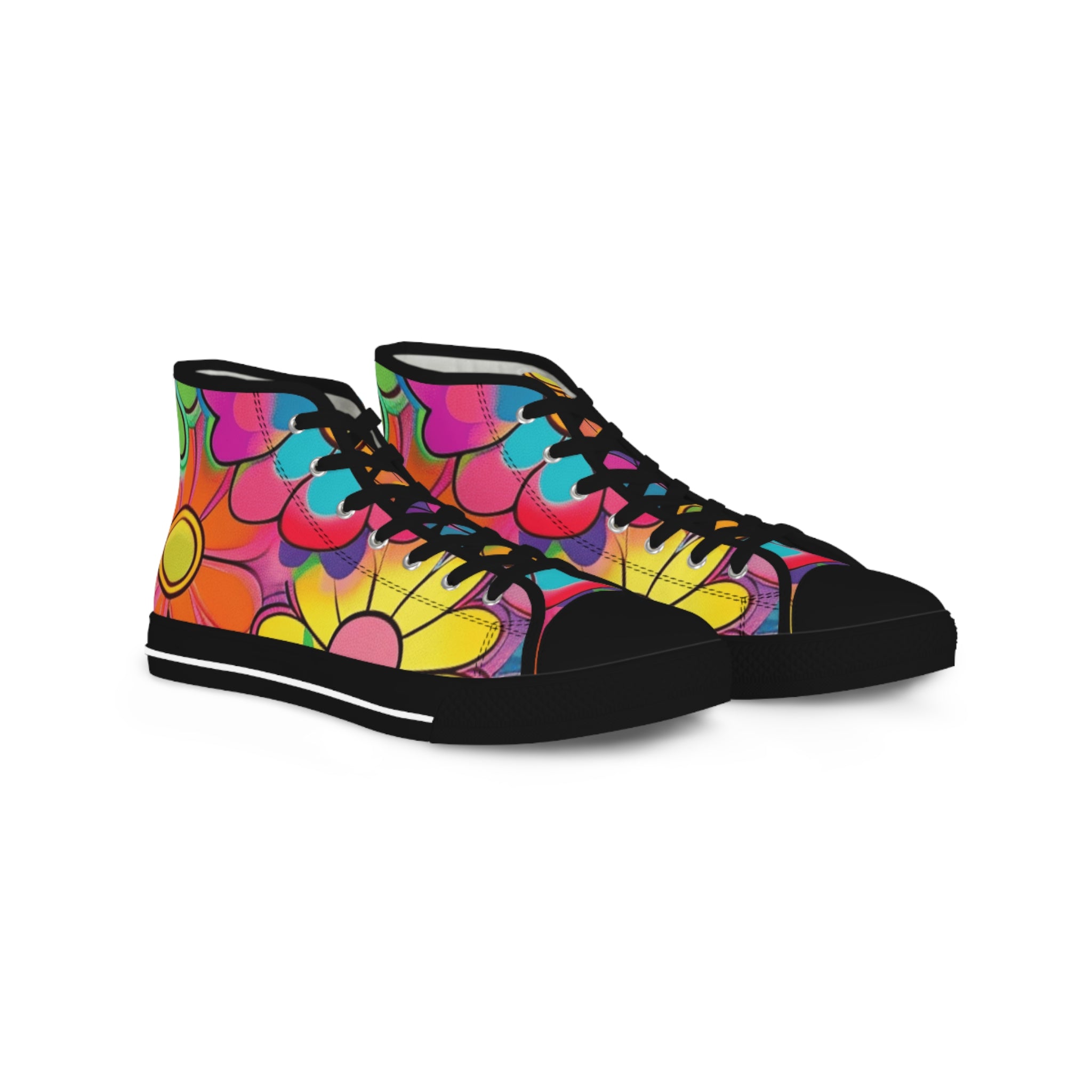 Chromatic Daisy Dream Men's High Top Sneakers, Artsulli - Art is Long, Life is Short, Shoes, Size, US 5, Color, Black sole, , , 44107641984226705954