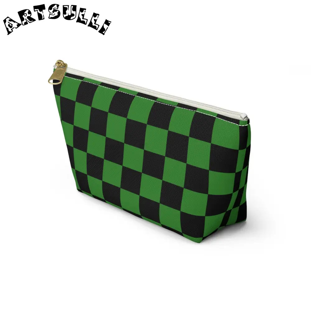 JAKKOUTTHEBXX Checkerboard Green and Black Accessory Pouch w