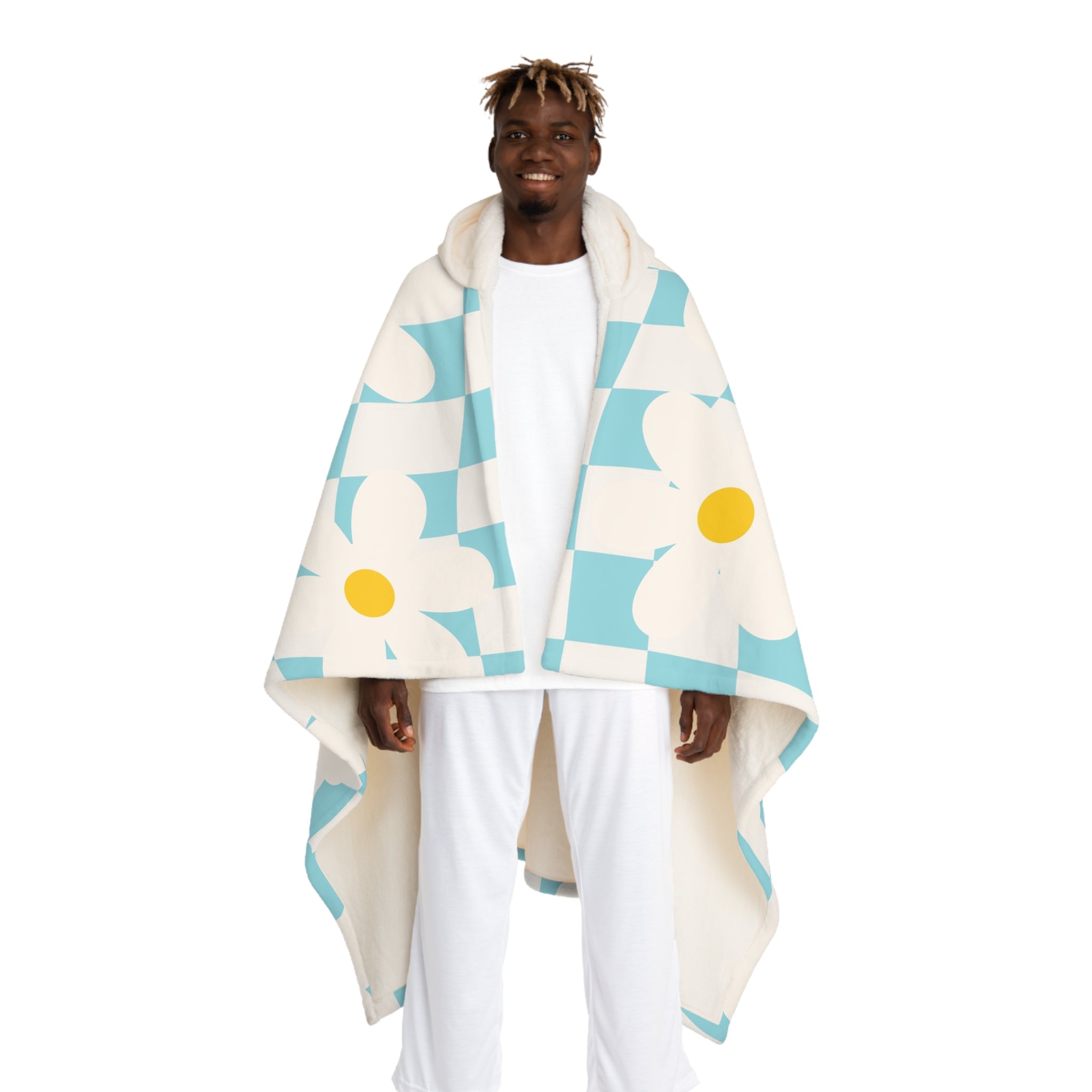 Trippy Check Garden Hooded Sherpa Fleece Blanket, Artsulli - Art is Long, Life is Short, All Over Prints, Size, One size, Color, Cream, , , 40633283519455799829