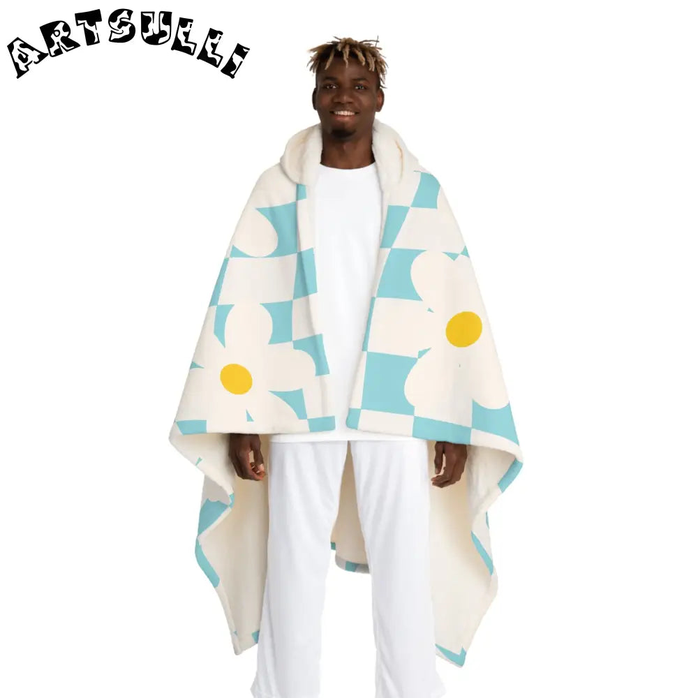 JAKKOUTTHEBXX Trippy Check Garden Hooded Sherpa Fleece Blanket