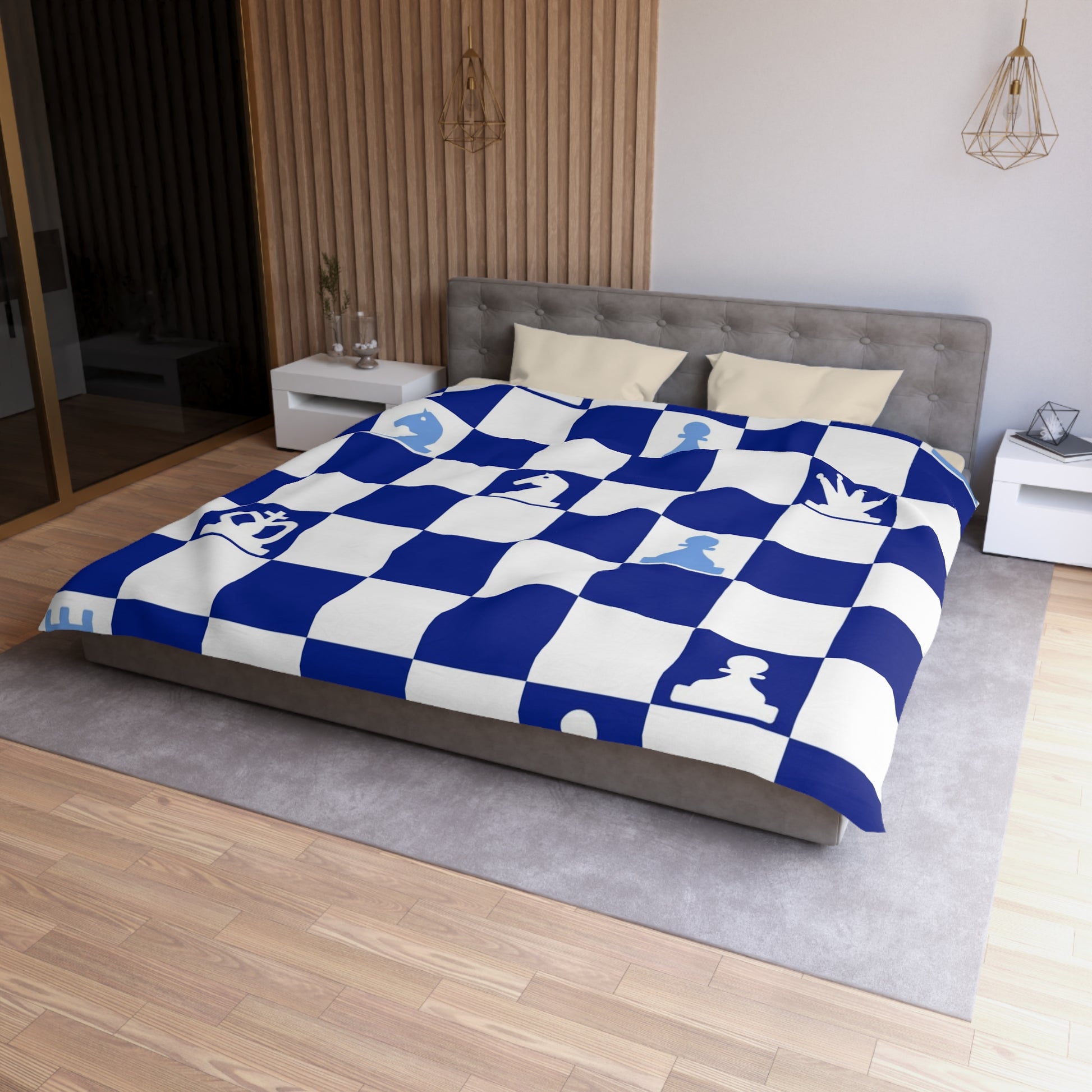 Chessboard Navy Blue Microfiber Duvet Cover, Artsulli - Art is Long, Life is Short, Home Decor, , , , , , , 