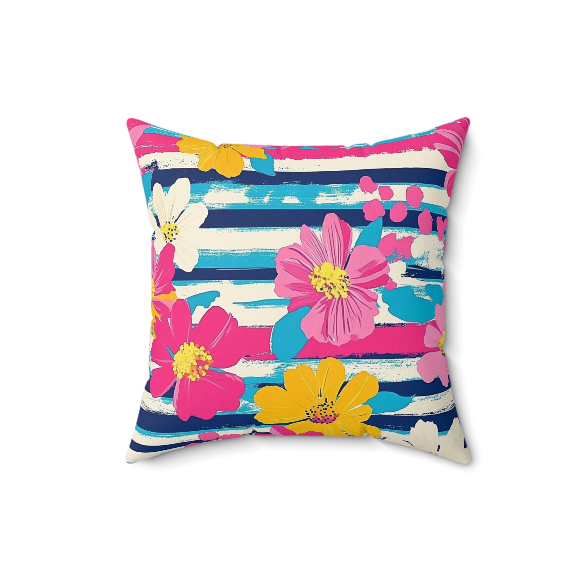 Dayglo Floral Stripes Multi-Color Spun Polyester Square Pillow, Artsulli - Art is Long, Life is Short, Home Decor, , , , , , , 