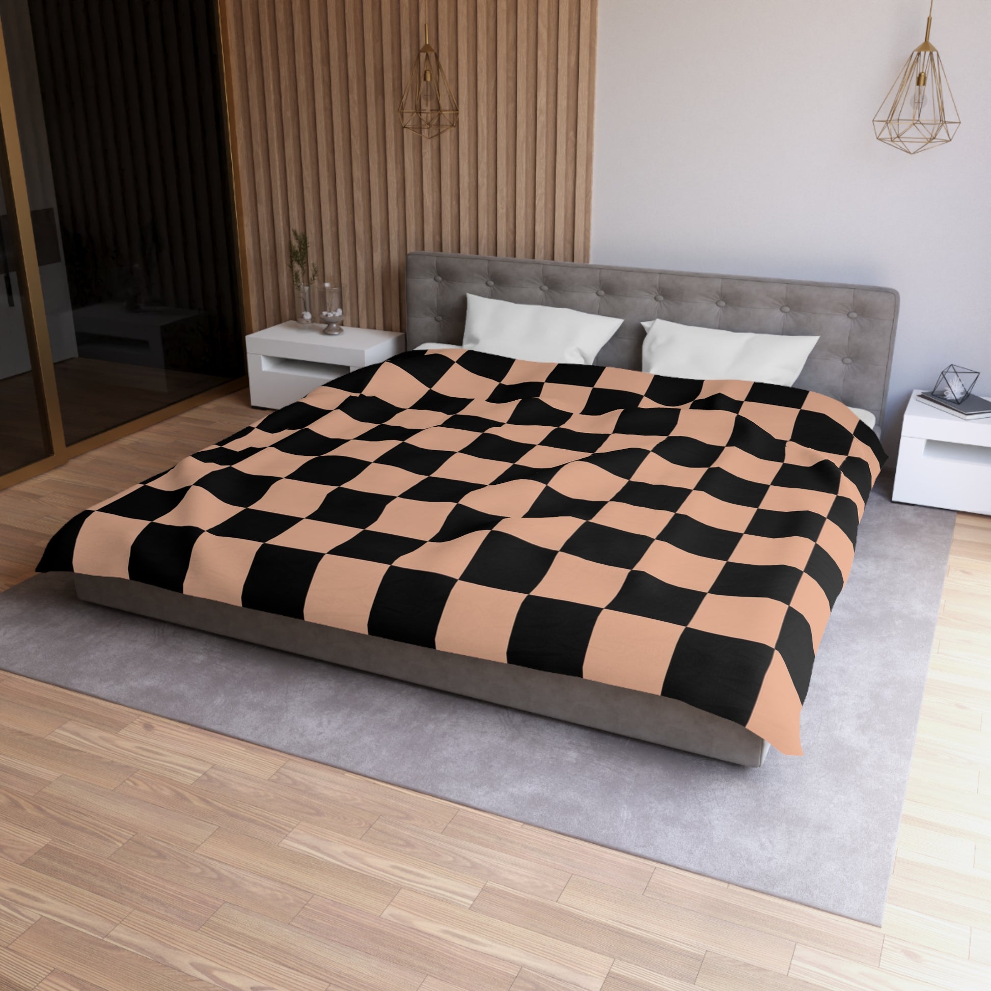 Checkerboard Soft Orange and Black Microfiber Duvet Cover, Artsulli - Art is Long, Life is Short, Home Decor, , , , , , , 