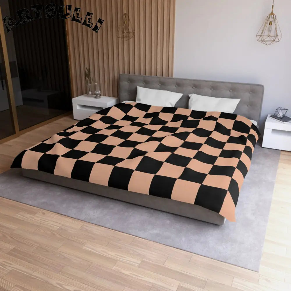 JAKKOUTTHEBXX Checkerboard Soft Orange and Black Microfiber Duvet