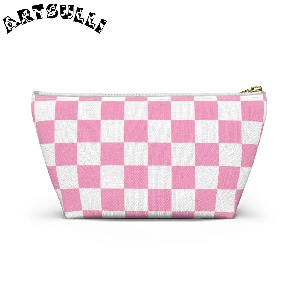 JAKKOUTTHEBXX Checkerboard Hot Pink and White Accessory Pouch w