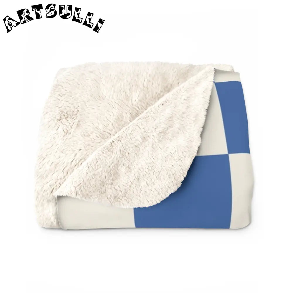 JAKKOUTTHEBXX Checkerboard Blue Sherpa Fleece Blanket JAKKOUTTHEBXX