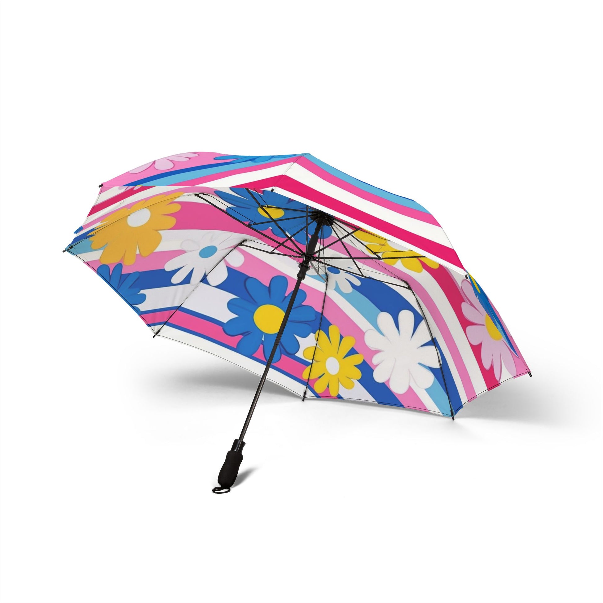 Flowers x Stripes Multi-Color Semi-Automatic Foldable Umbrella, Artsulli - Art is Long, Life is Short, Accessories, , , , , , , 