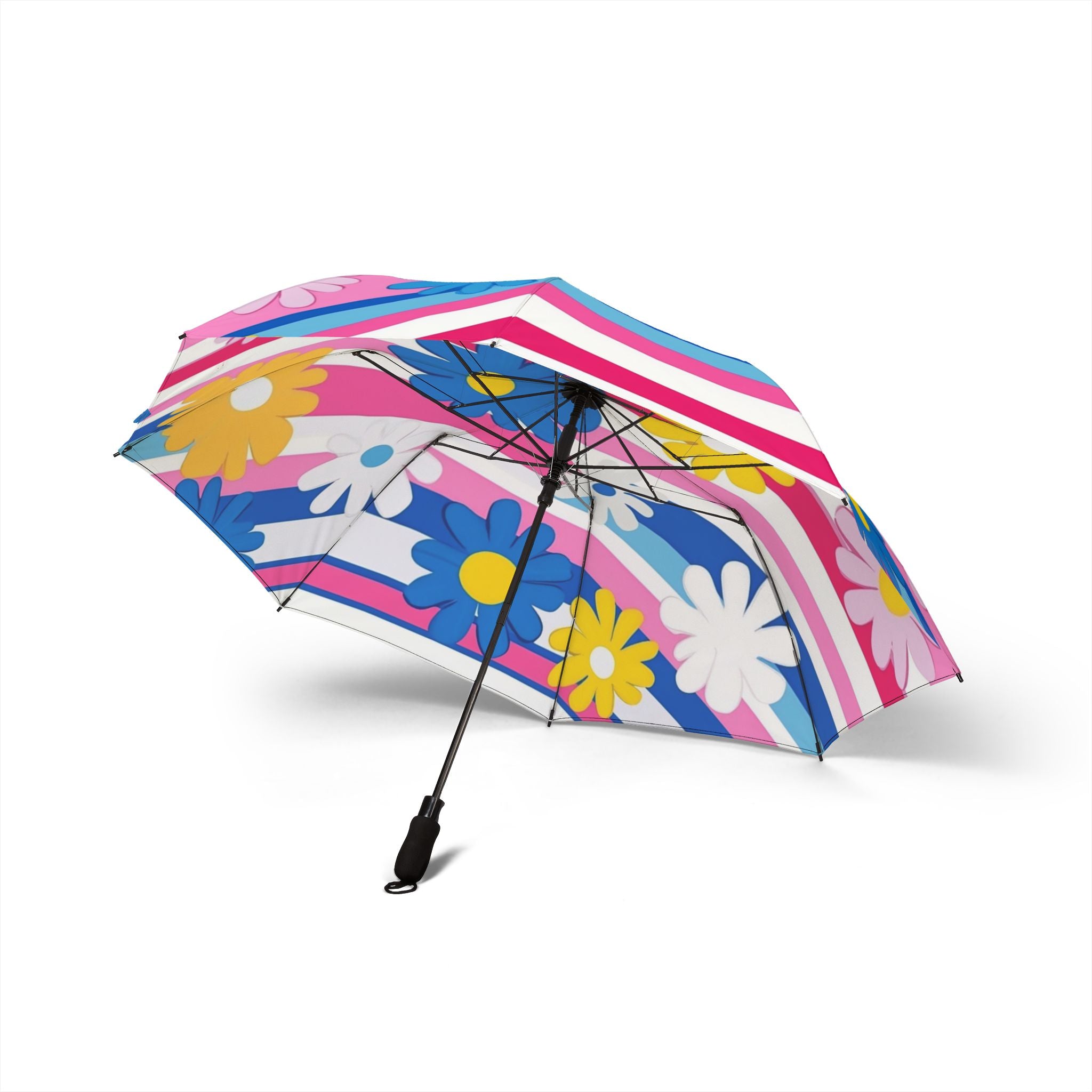 Flowers x Stripes Multi-Color Semi-Automatic Foldable Umbrella, Artsulli - Art is Long, Life is Short, Accessories, , , , , , , 