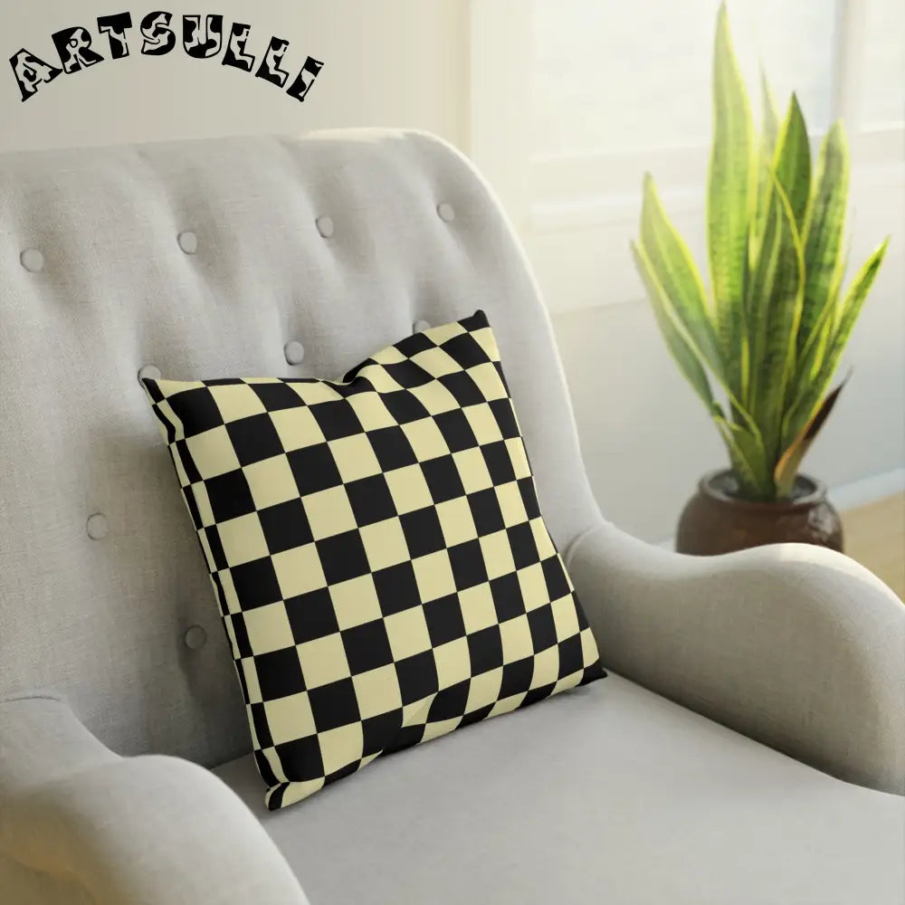JAKKOUTTHEBXX Checkerboard Black and Yellow Cushion JAKKOUTTHEBXX