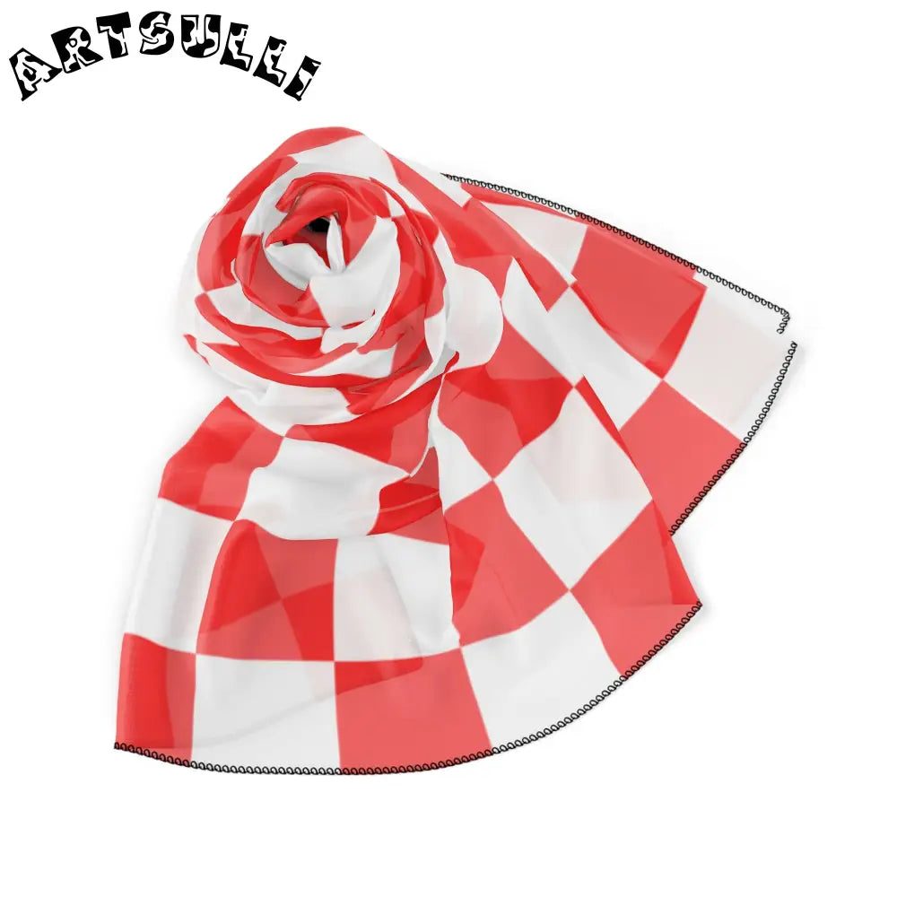 JAKKOUTTHEBXX Checkerboard Red and White Poly Scarf JAKKOUTTHEBXX