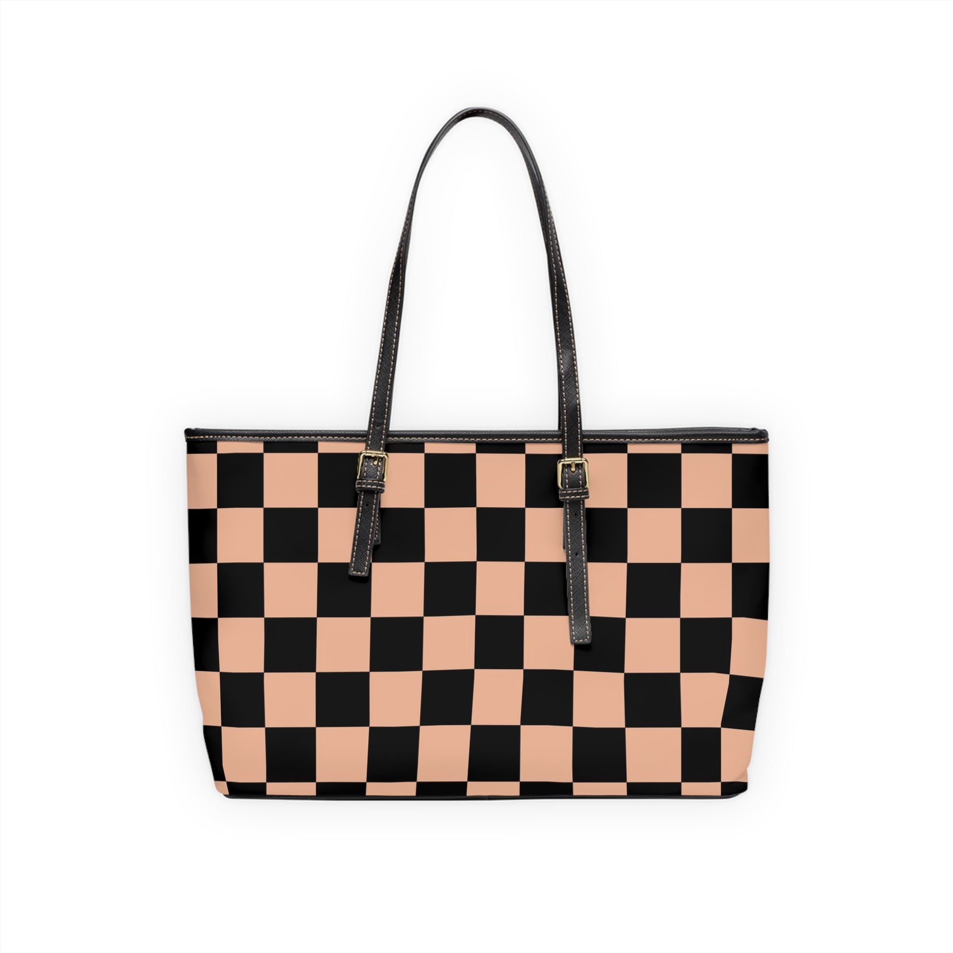 Checkerboard Soft Orange and Black PU Leather Shoulder Bag, Artsulli - Art is Long, Life is Short, Bags, , , , , , , 