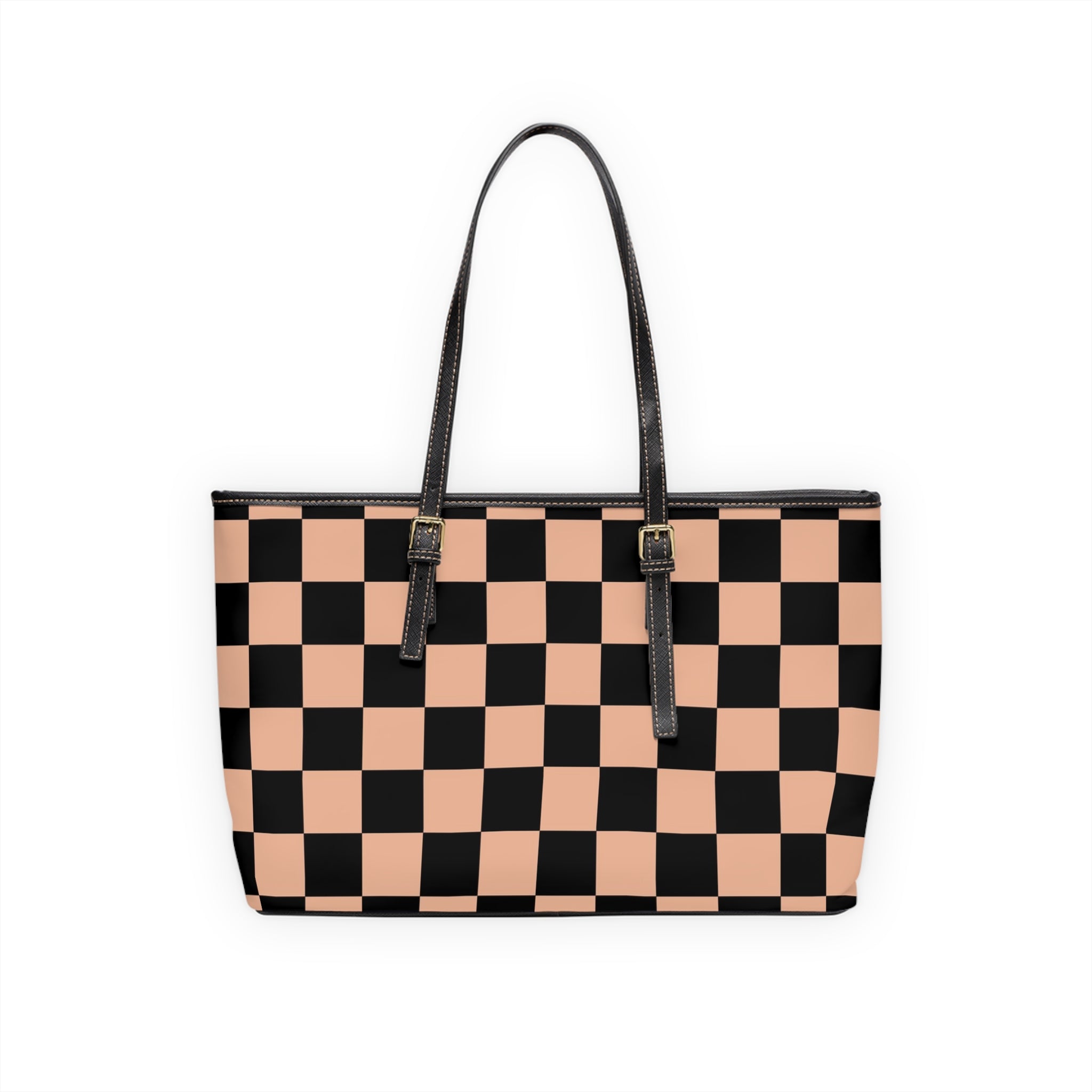 Checkerboard Soft Orange and Black PU Leather Shoulder Bag, Artsulli - Art is Long, Life is Short, Bags, , , , , , , 