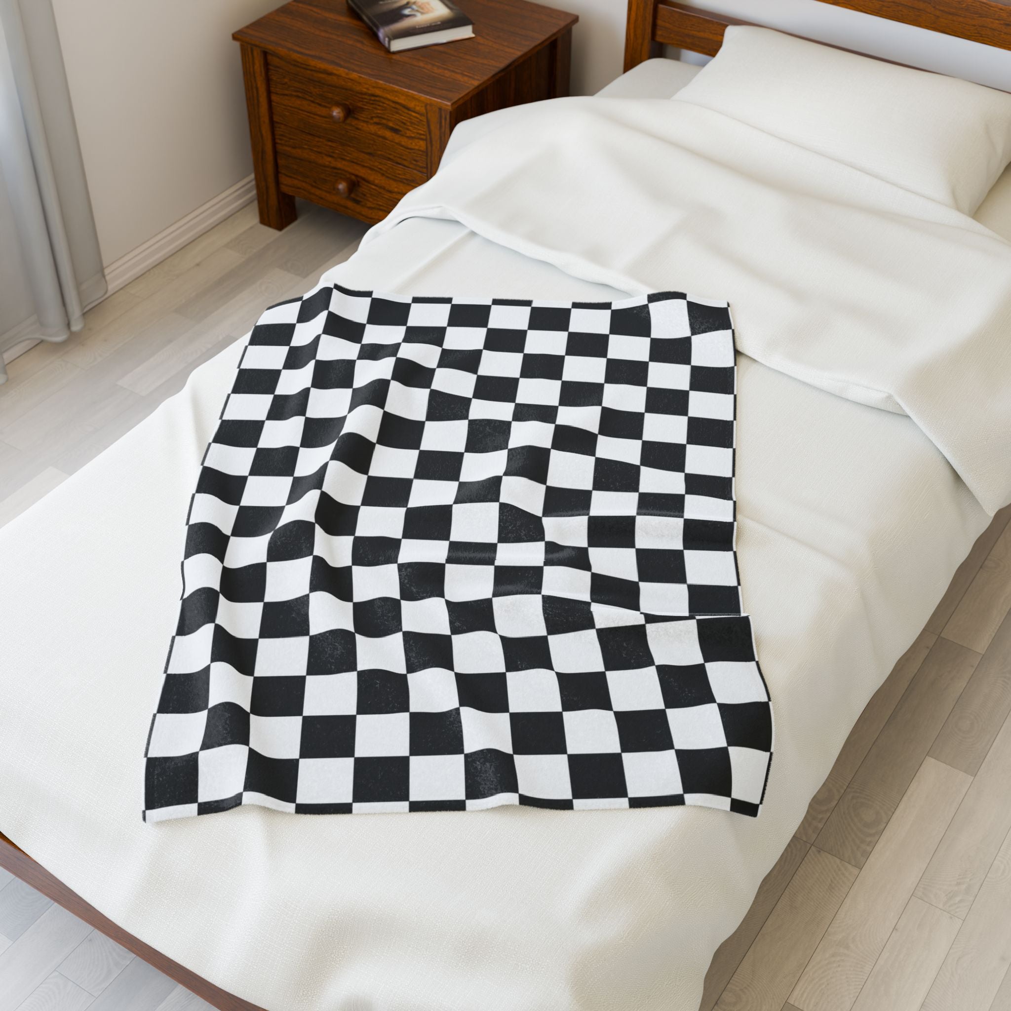 Checkerboard White and Black Velveteen Plush Blanket, Artsulli - Art is Long, Life is Short, All Over Prints, , , , , , , 