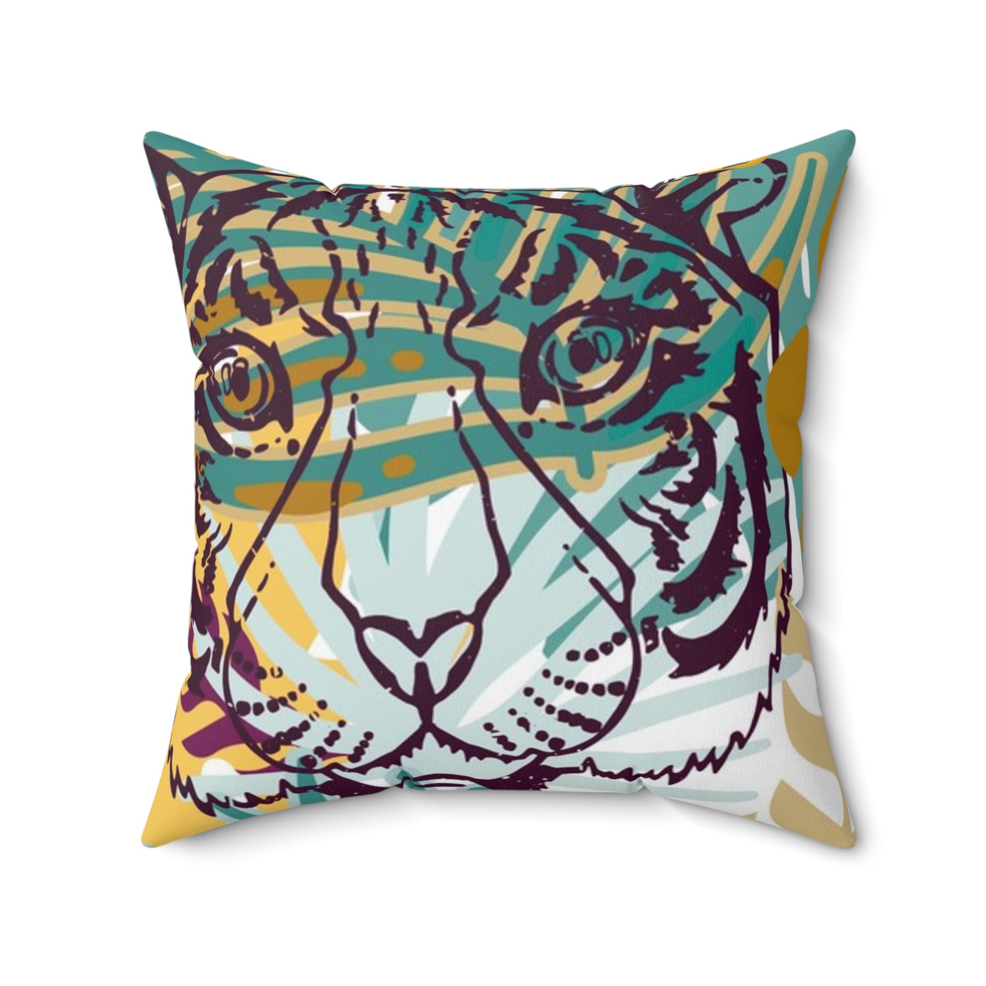 Tropical Jungle Tigers Brown and Green Spun Polyester Square Pillow, Artsulli - Art is Long, Life is Short, Home Decor, , , , , , , 