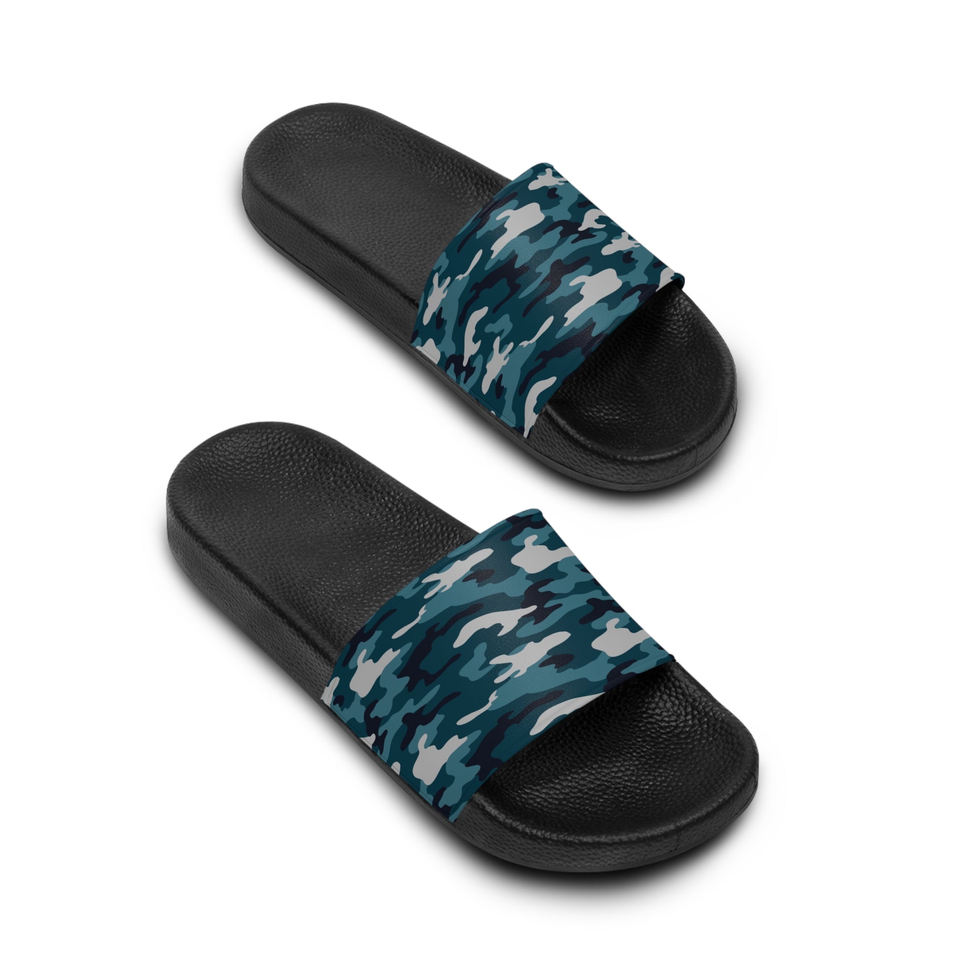 Blue Camouflage II Men's Slide Sandals, Artsulli - Art is Long, Life is Short, Shoes, , , , , , , 