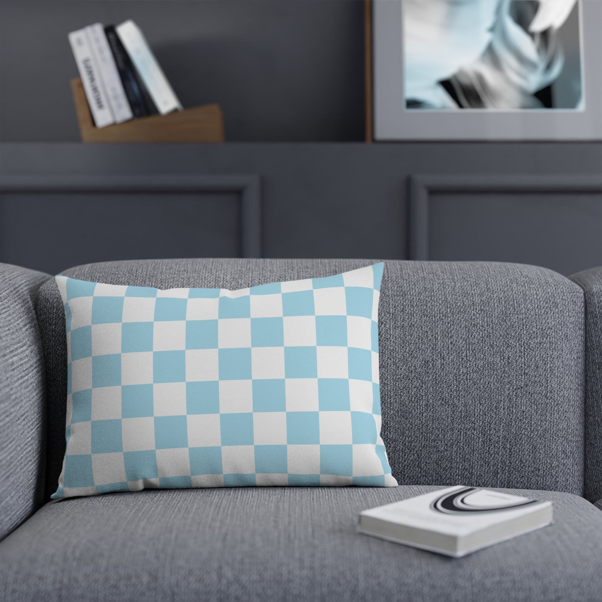 Checkerboard Sky Blue Cushion, Artsulli - Art is Long, Life is Short, Home Decor, , , , , , , 