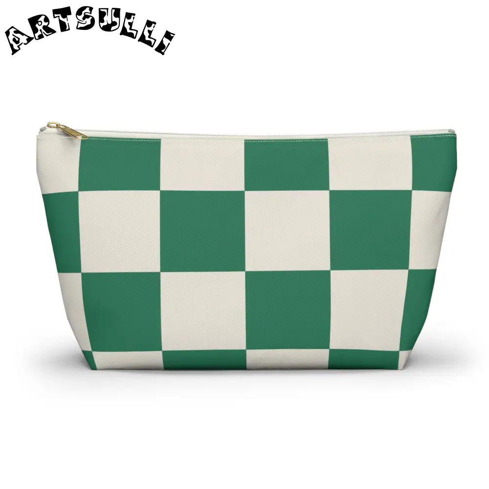 JAKKOUTTHEBXX Checkerboard Dark Green Accessory Pouch w T-bottom
