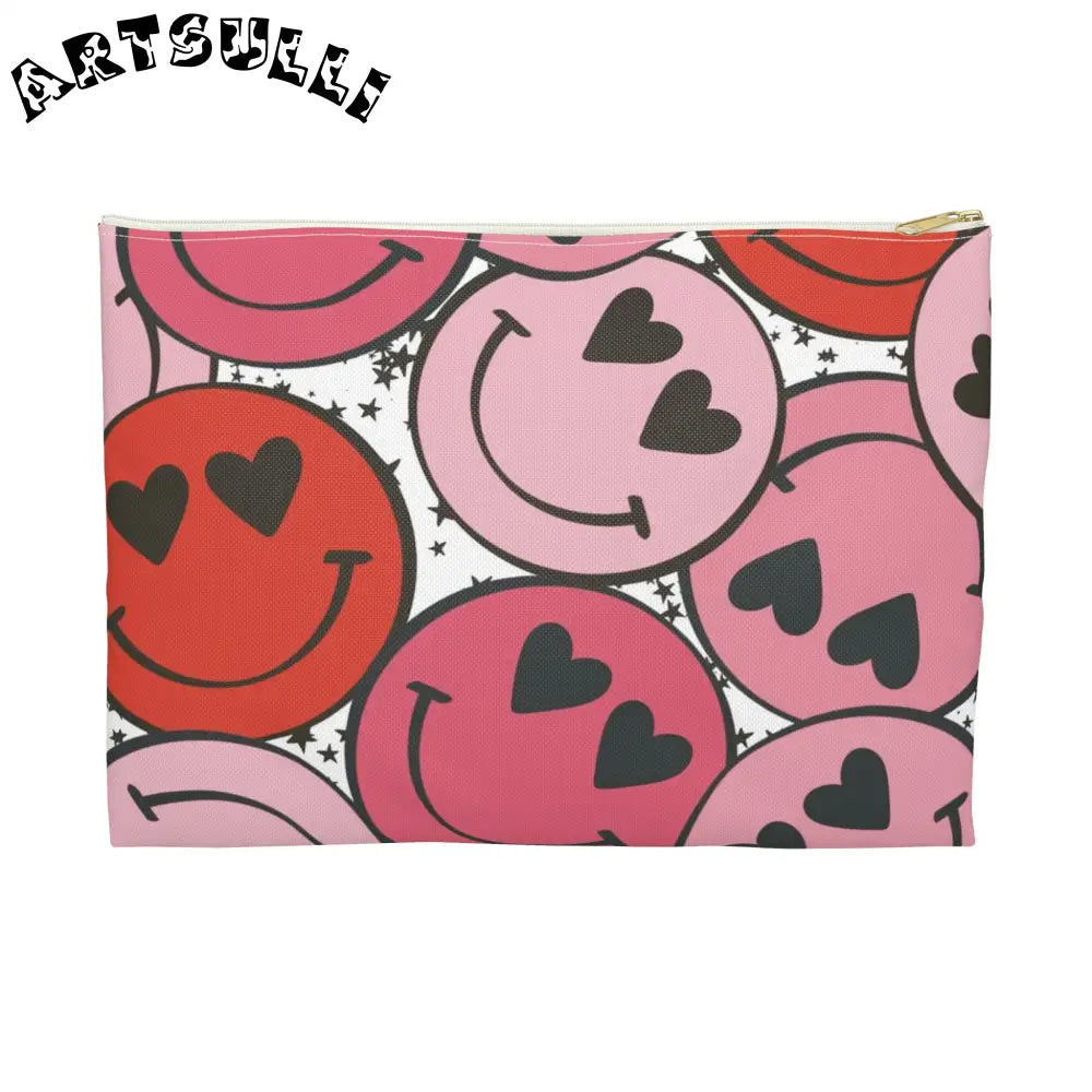 JAKKOUTTHEBXX Smiley Face x Heart Eyes Pink and Red Accessory Pouch