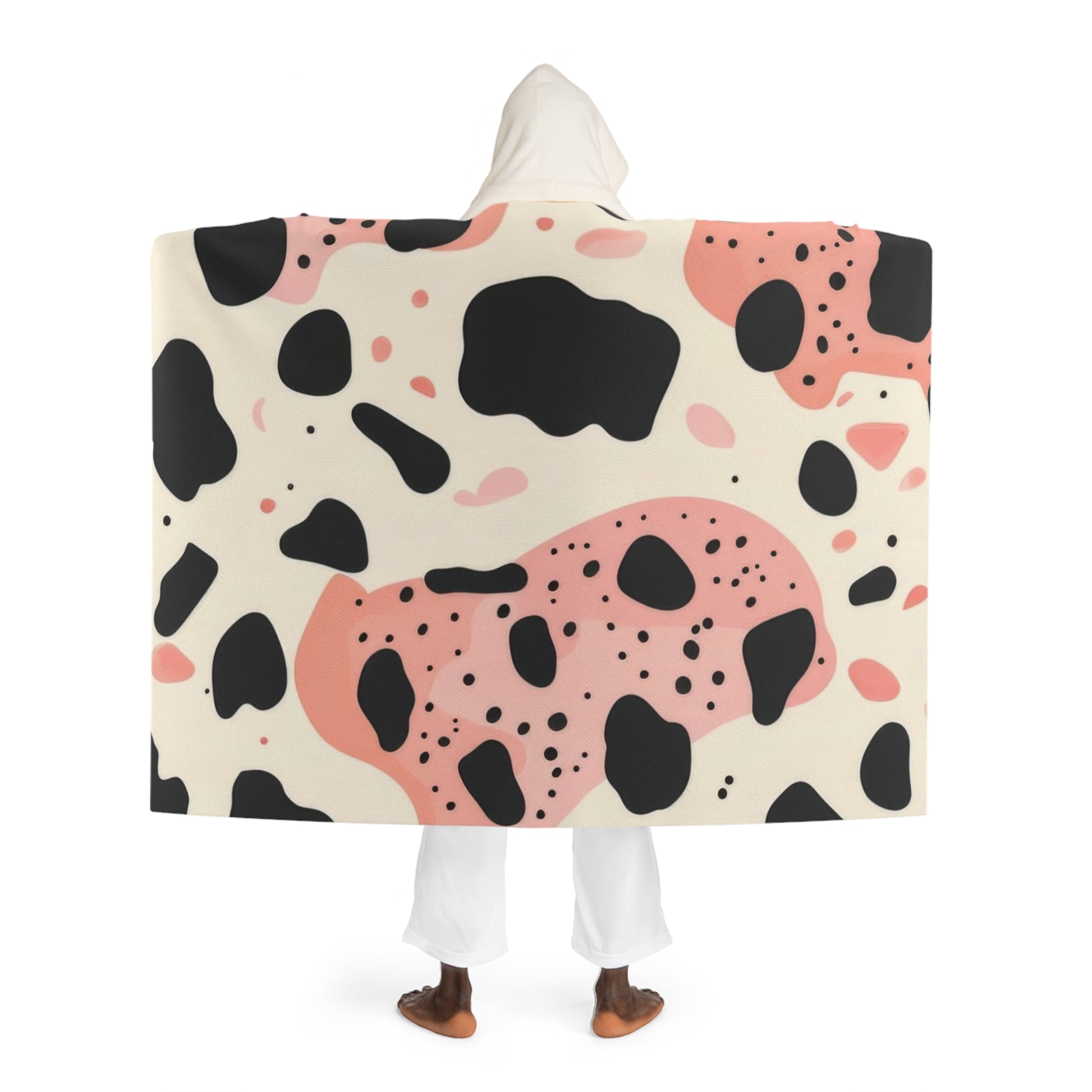 Organic Cow Print Cream and Pink Hooded Sherpa Fleece Blanket, Artsulli - Art is Long, Life is Short, All Over Prints, , , , , , , 