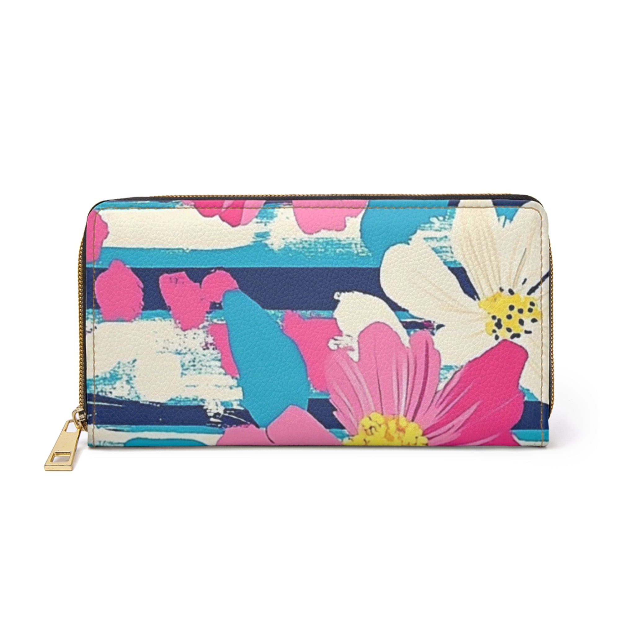 Dayglo Floral Stripes Multi-Color Zipper Wallet, Artsulli - Art is Long, Life is Short, Accessories, Size, One size, Color, White, , , 39302236826816