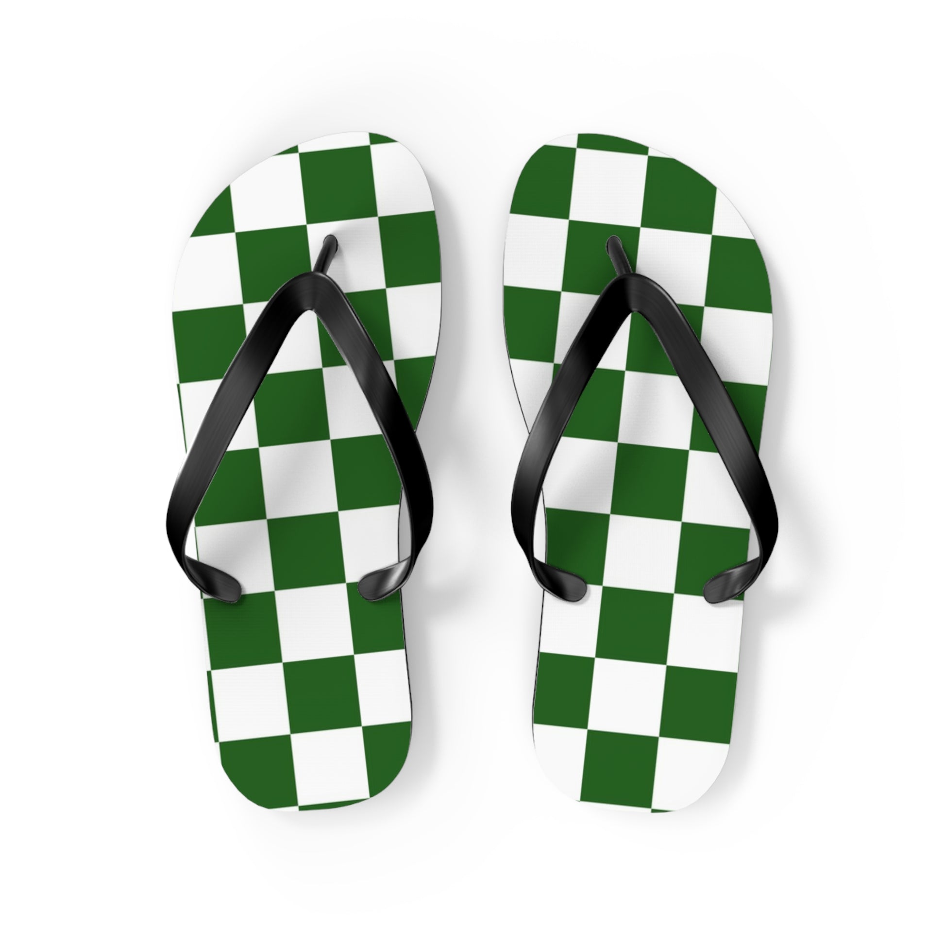 Checkerboard White and Dark Green Flip Flops, Artsulli - Art is Long, Life is Short, Shoes, Size, M, Color, Black sole, , , 20610897560186565959