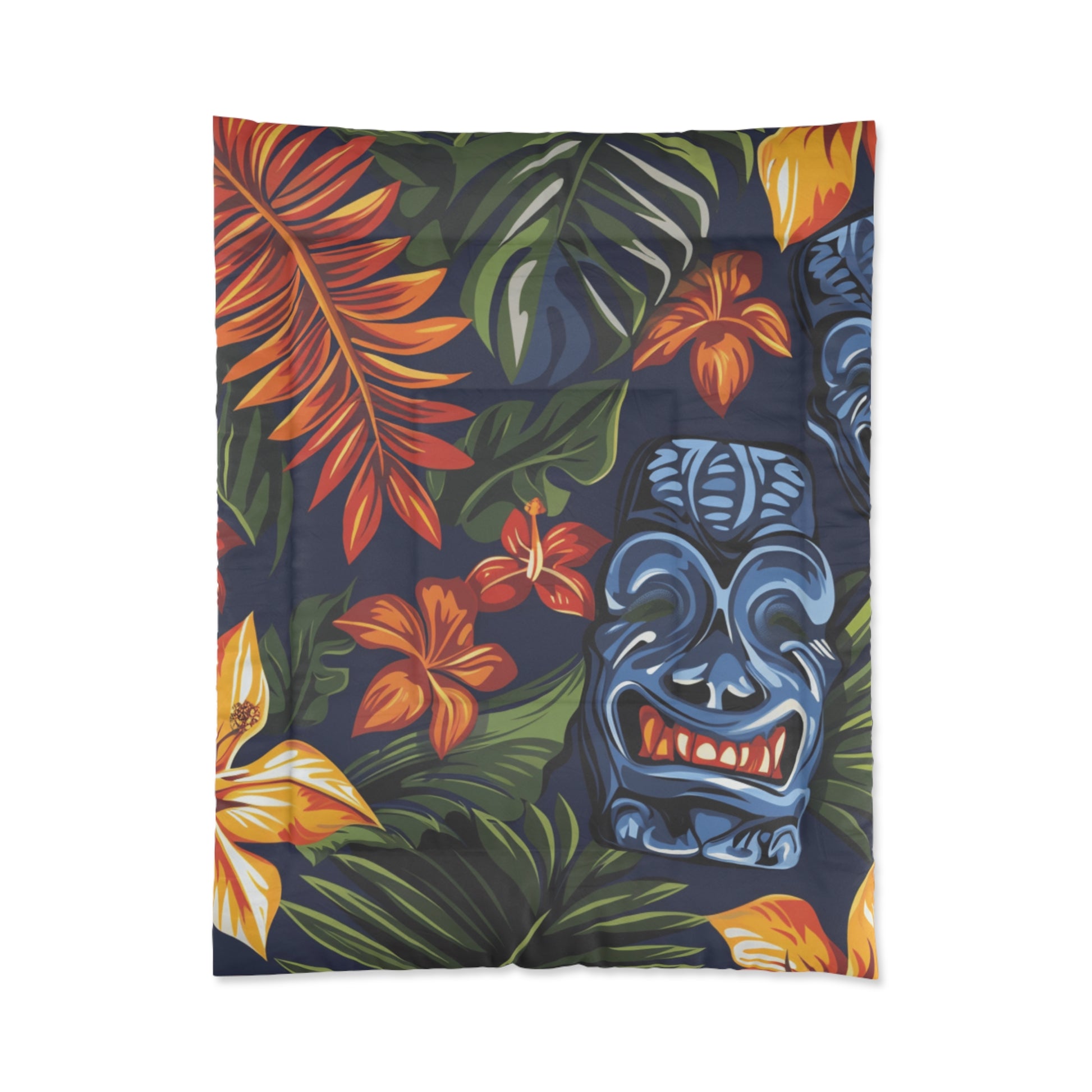Tiki Bloom Navy Comforter, Artsulli - Art is Long, Life is Short, Home Decor, Size, 68" × 88", , , , , 18435936658469995716