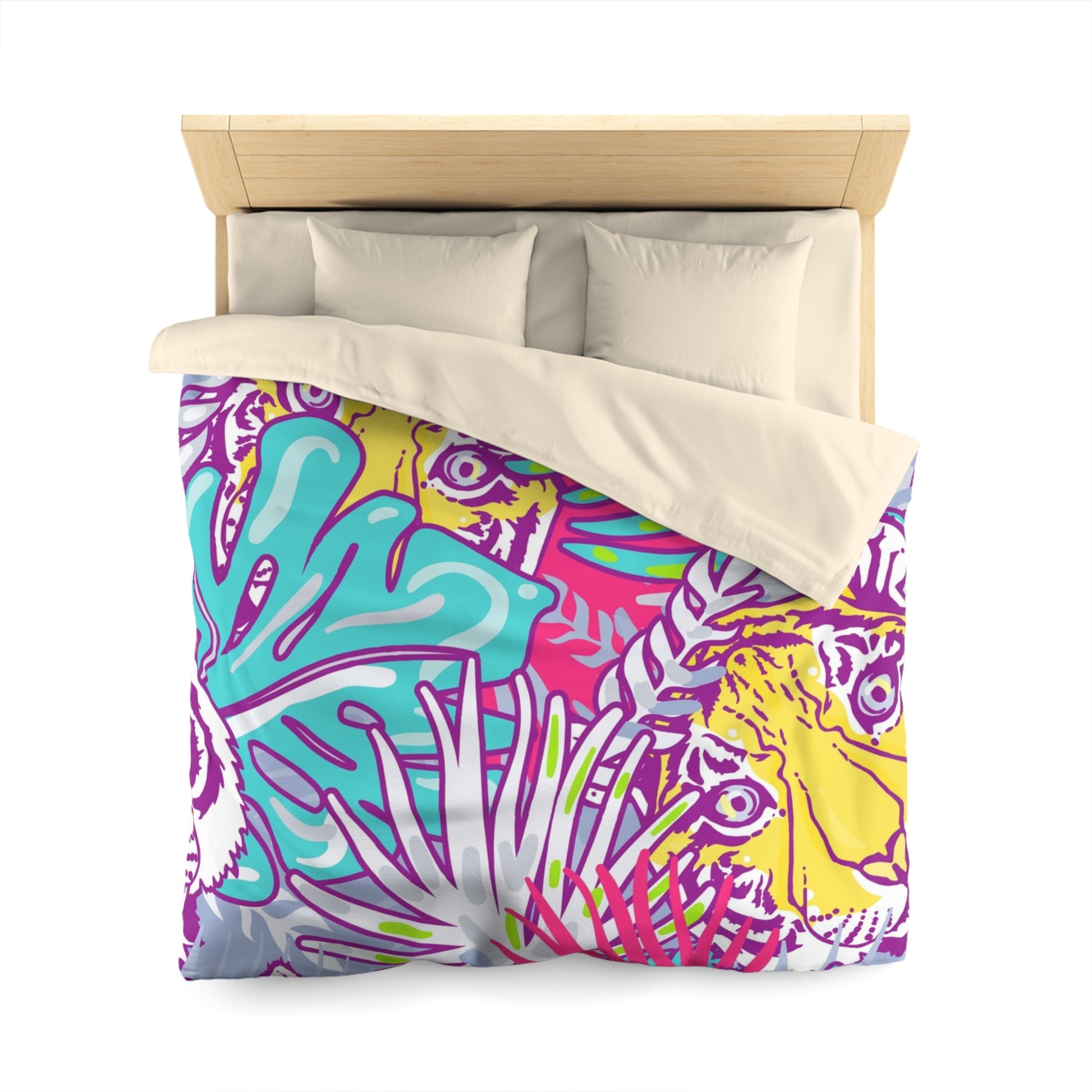 Tropical Floral Tigers Torquise and Purple Microfiber Duvet Cover, Artsulli - Art is Long, Life is Short, Home Decor, , , , , , , 