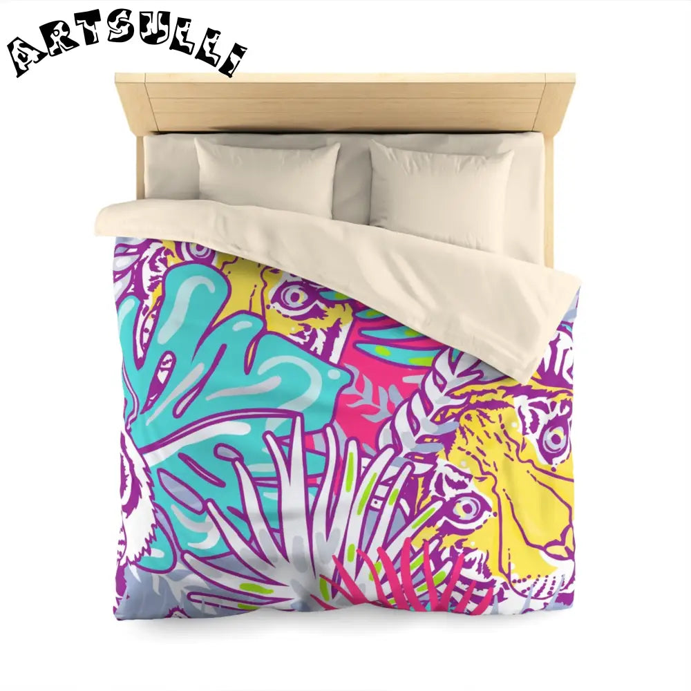 JAKKOUTTHEBXX Tropical Floral Tigers Torquise and Purple Microfiber