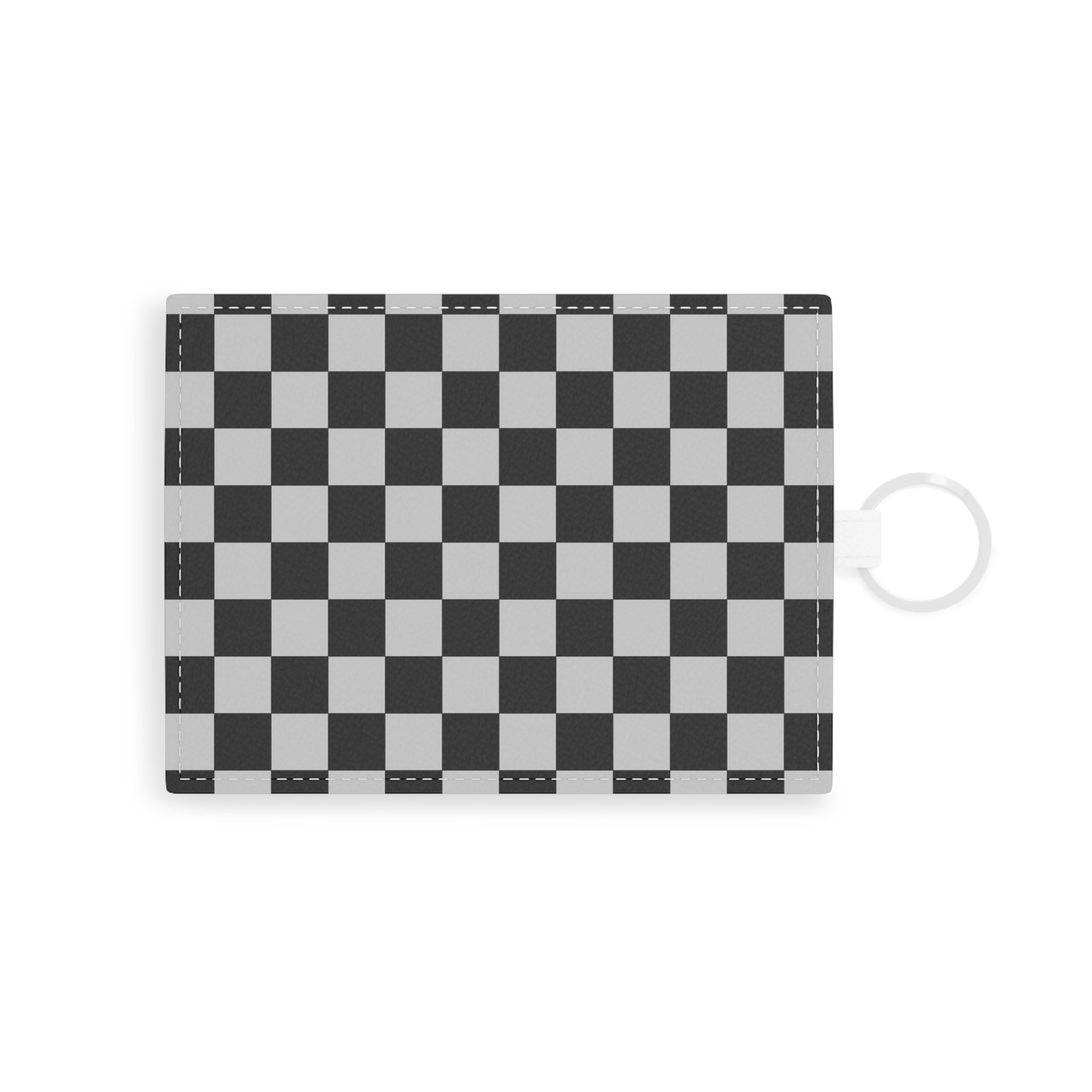Checkerboard Dada Black and Light Gray Saffiano Leather Card Holder, Artsulli - Art is Long, Life is Short, Accessories, Size, One size, Color, White, , , 14771129620556292492