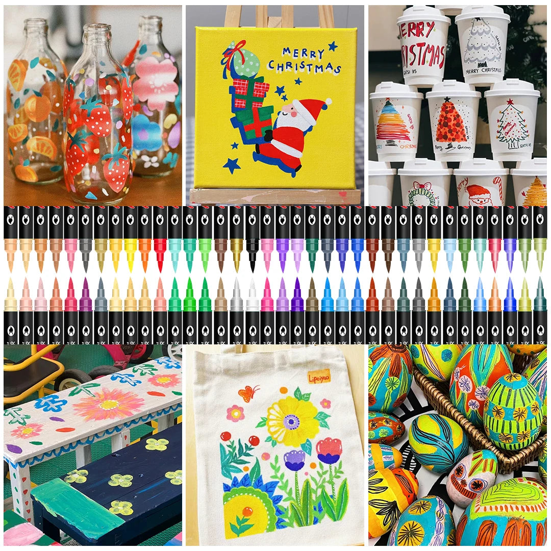 24/48/72 Colors Dual Tip Acrylic Paint Markers 12/24/36 Pack Art Markers Set Drawing Markers for DIY Crafts Making Art Supplies