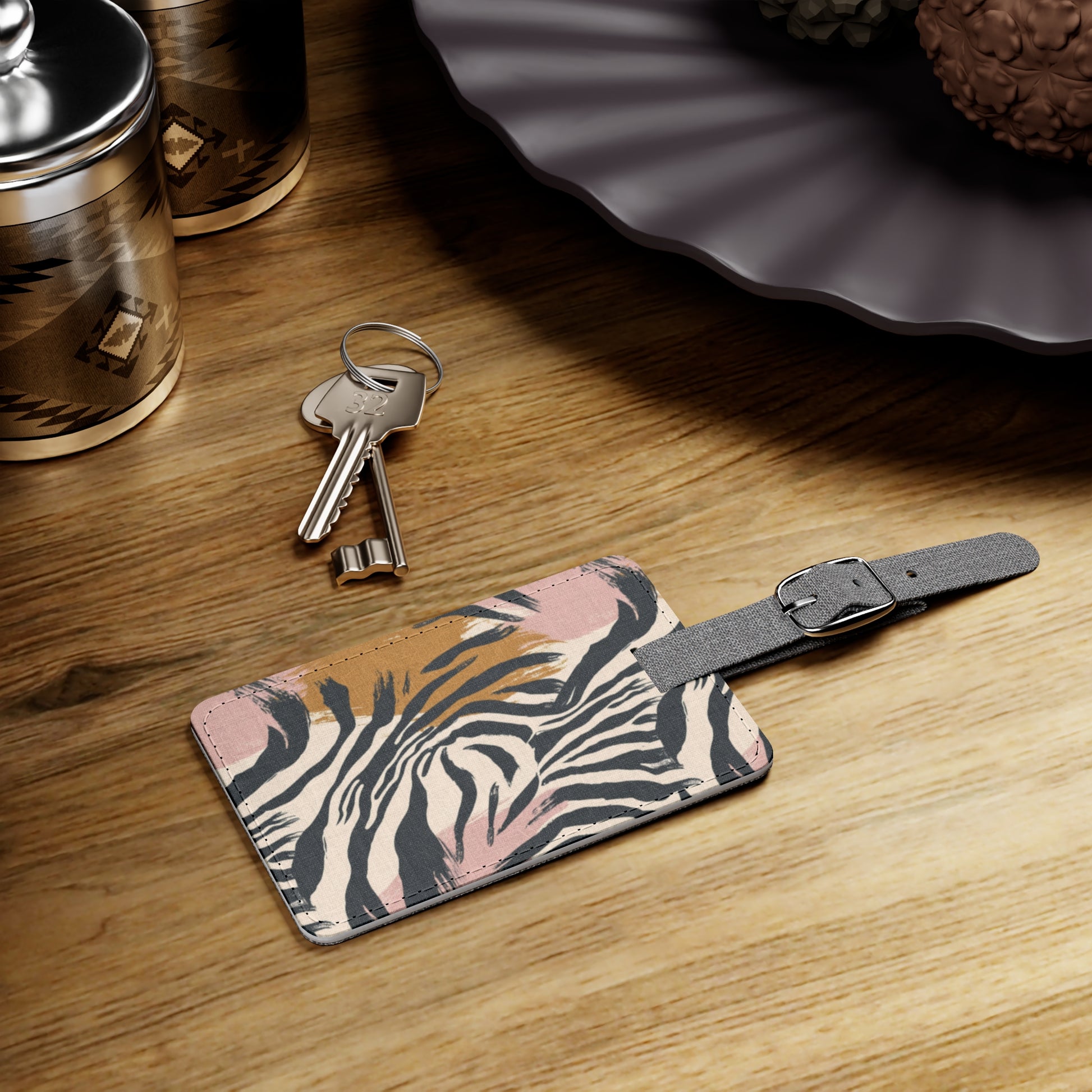 Beige Zebra Jungle Flats Saffiano Polyester Luggage Tag, Rectangle, Artsulli - Art is Long, Life is Short, Accessories, , , , , , , 