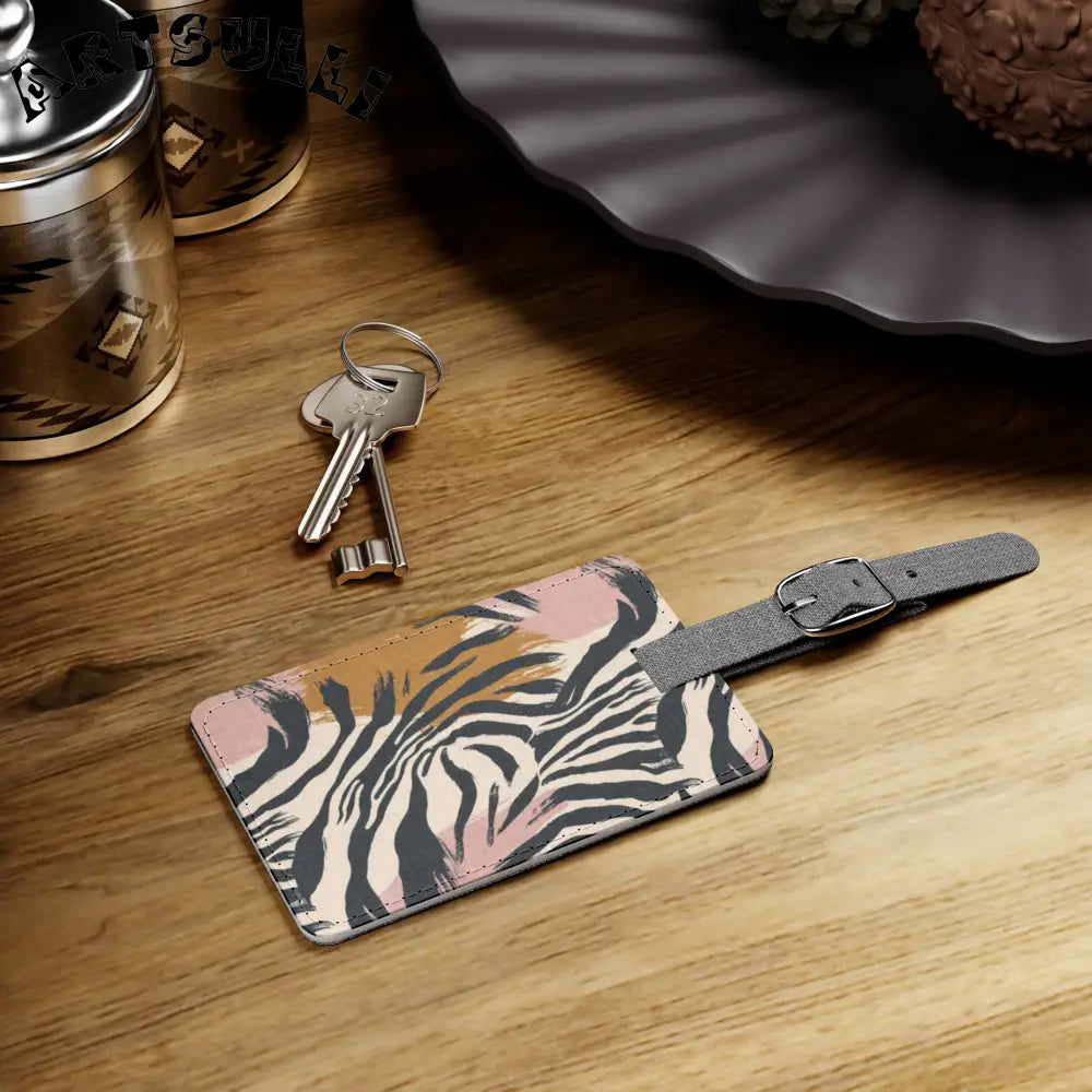 JAKKOUTTHEBXX Zebra Print Gray Canvas Luggage Tag with Canvas Buckle
