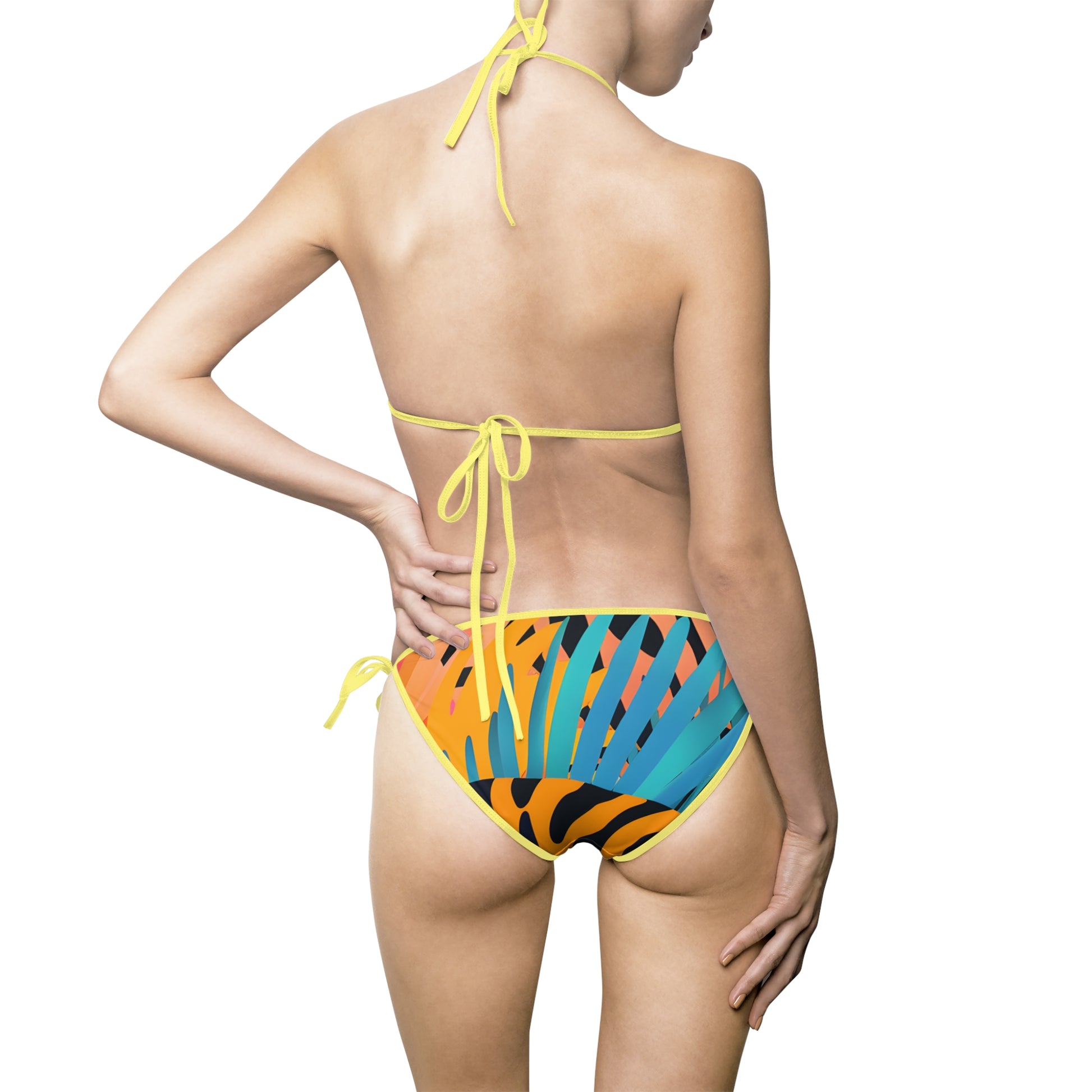 Palm Leaves x Tiger Stripes Orange and Blue Women's Bikini Swimsuit (AOP), Artsulli - Art is Long, Life is Short, All Over Prints, , , , , , , 