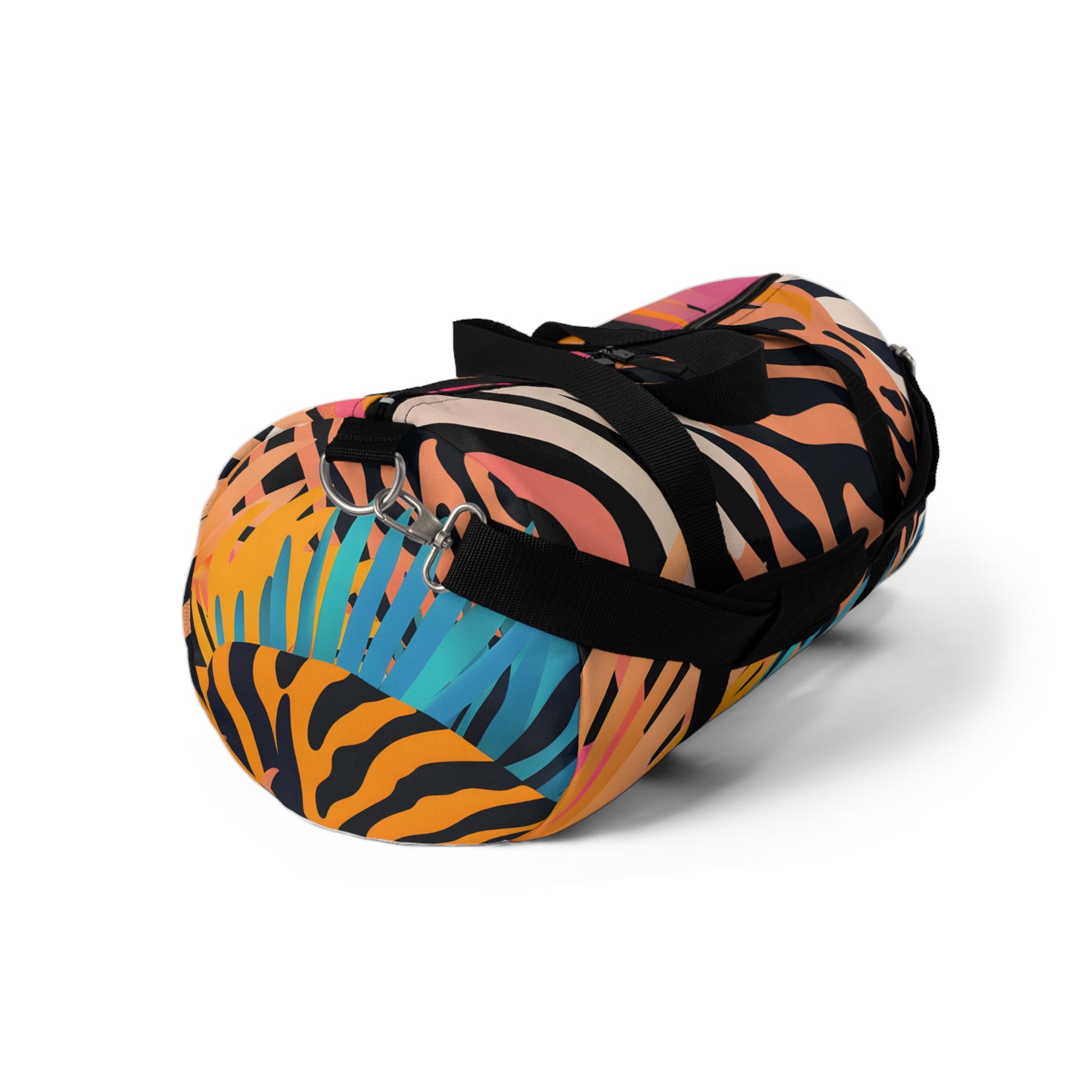 Palm Leaves x Tiger Stripes Orange and Blue Duffel Bag, Artsulli - Art is Long, Life is Short, Bags, , , , , , , 
