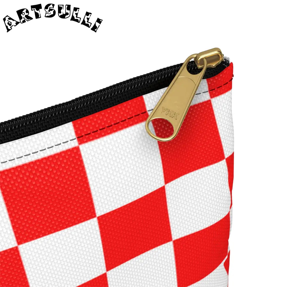 JAKKOUTTHEBXX Checkerboard Red and White Accessory Pouch