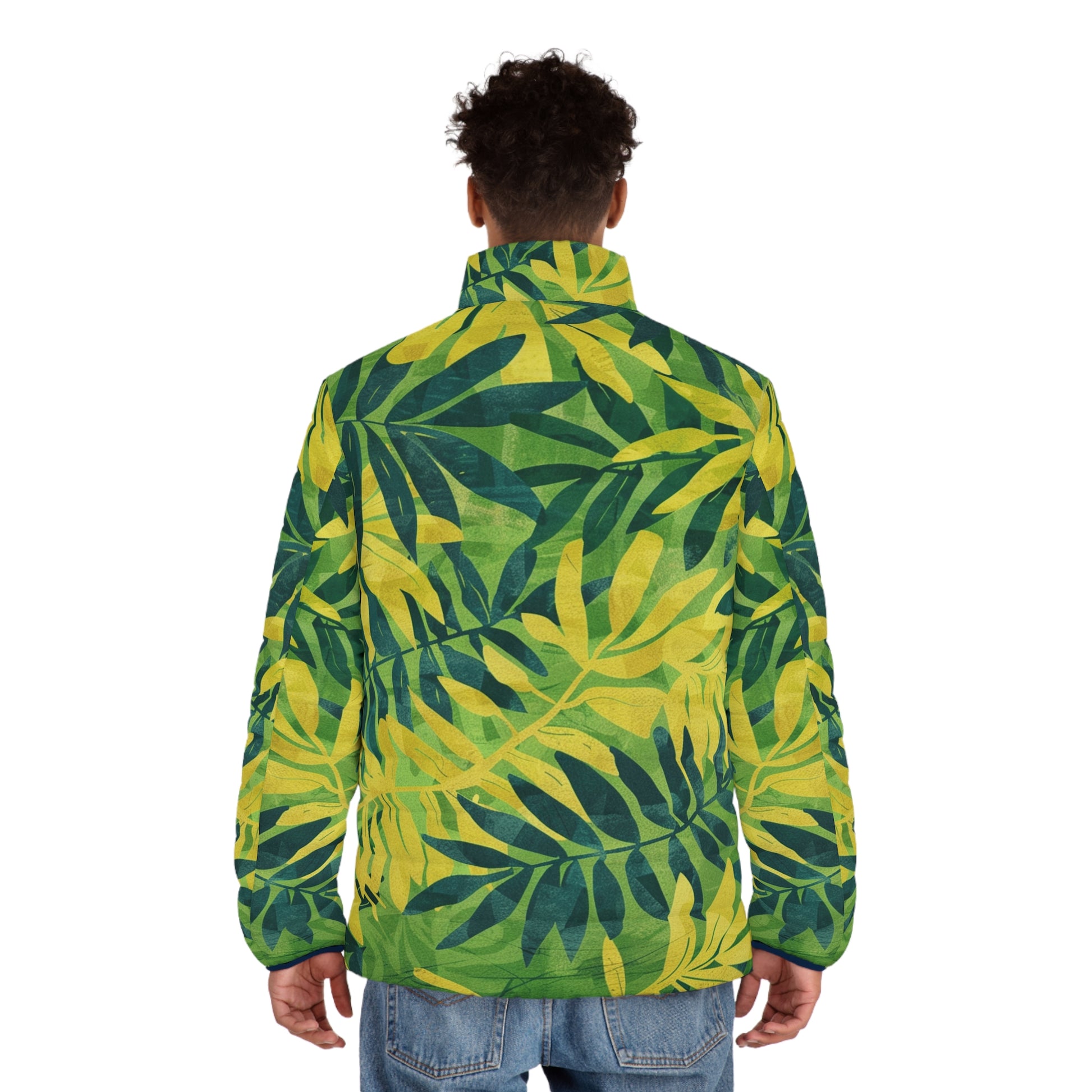 Green Leaf x Yellow Leaf x Tropical x Jungle Men's Puffer Jacket (AOP), Artsulli - Art is Long, Life is Short, All Over Prints, , , , , , , 
