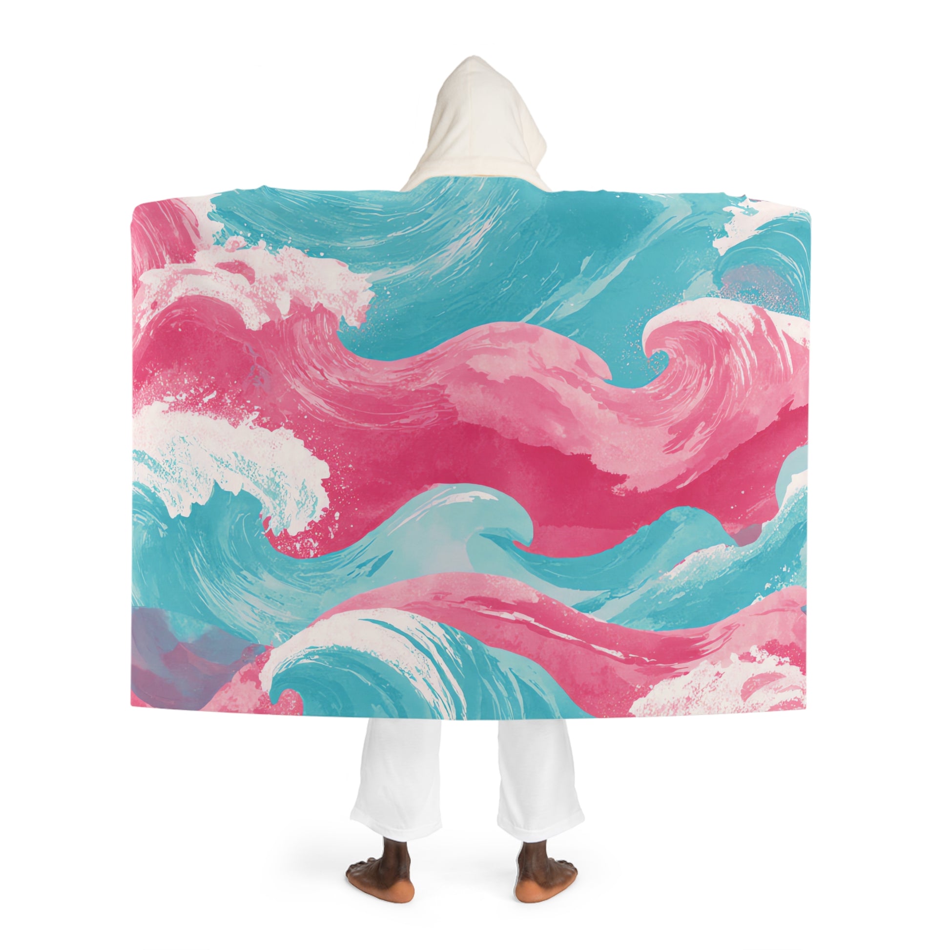 The Great Pastelwave II Pink and Blue Hooded Sherpa Fleece Blanket, Artsulli - Art is Long, Life is Short, All Over Prints, , , , , , , 