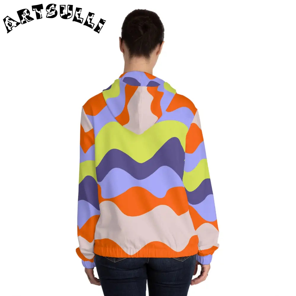 JAKKOUTTHEBXX Waves Red and Blue Women’s Full-Zip Hoodie (AOP)