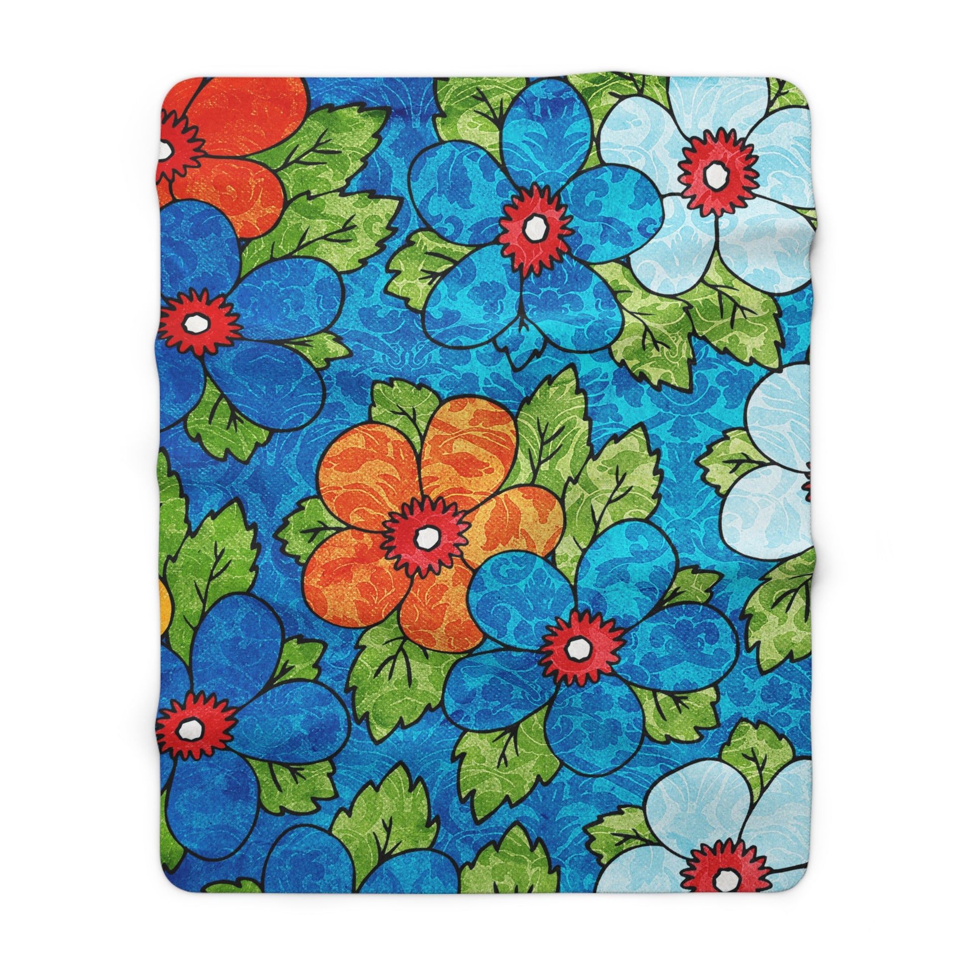 Blue Orange Groovy Sherpa Fleece Blanket, Artsulli - Art is Long, Life is Short, Home Decor, Size, 60" × 80", , , , , 47925650779242445305