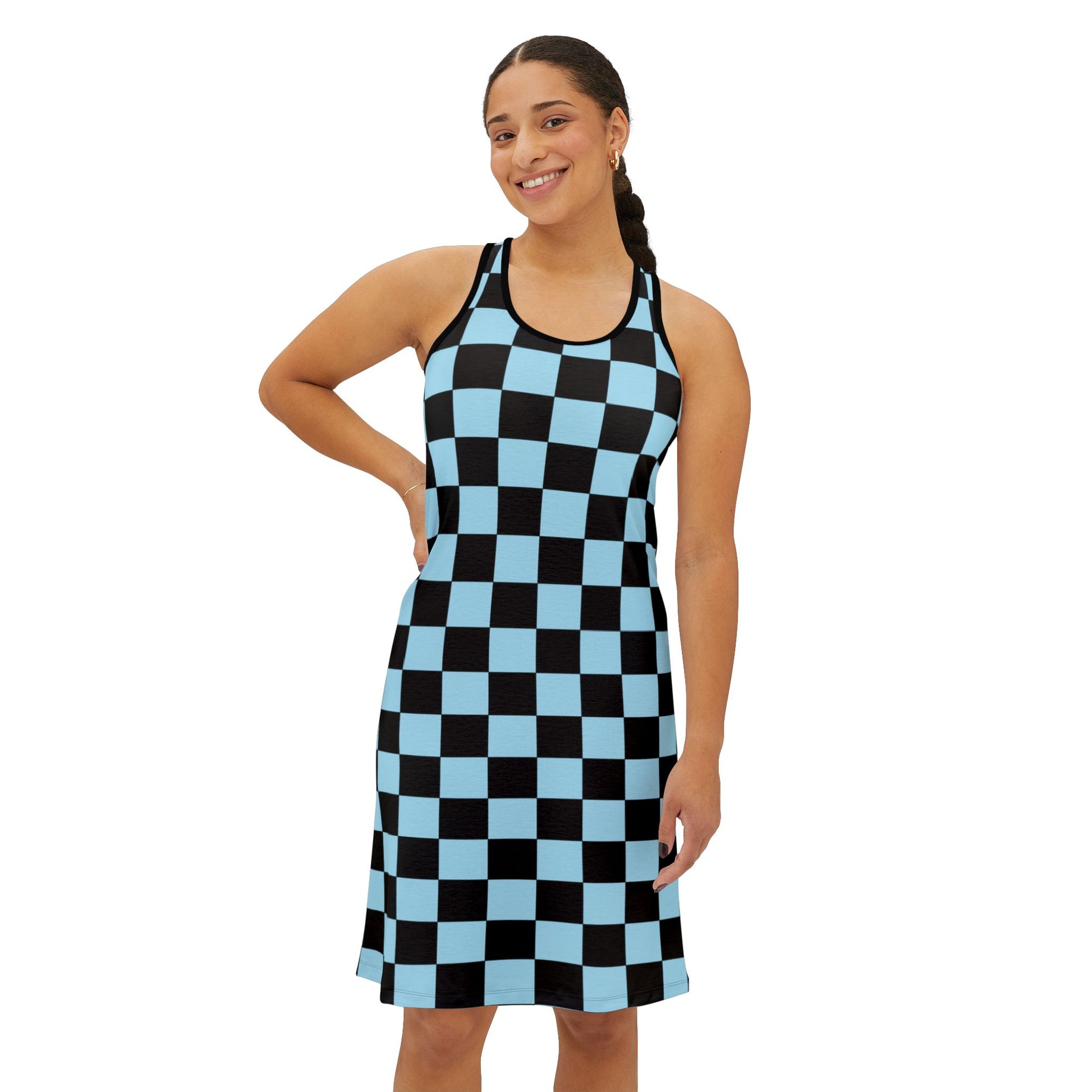 Checkerboard Black and Blue Women's Racerback Dress (AOP), Artsulli - Art is Long, Life is Short, Tank Top, , , , , , , 
