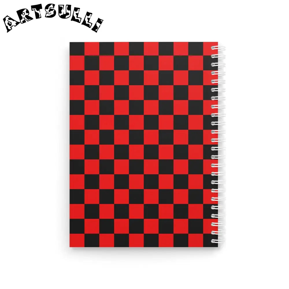 JAKKOUTTHEBXX Checkerboard Red and Black Spiral Notebook