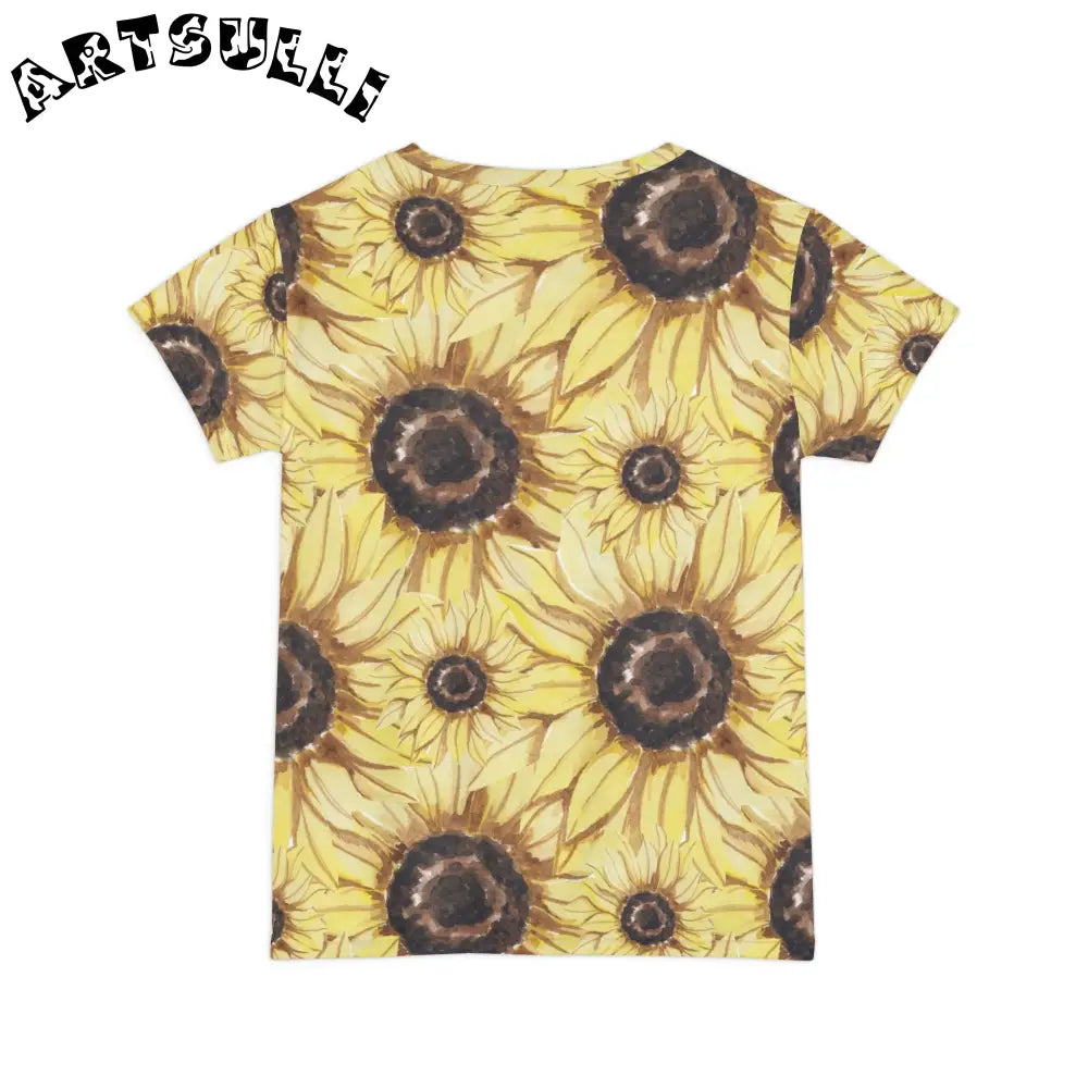 JAKKOUTTHEBXX Retro Anime Sunflower Women’s Short Sleeve Shirt (AOP)