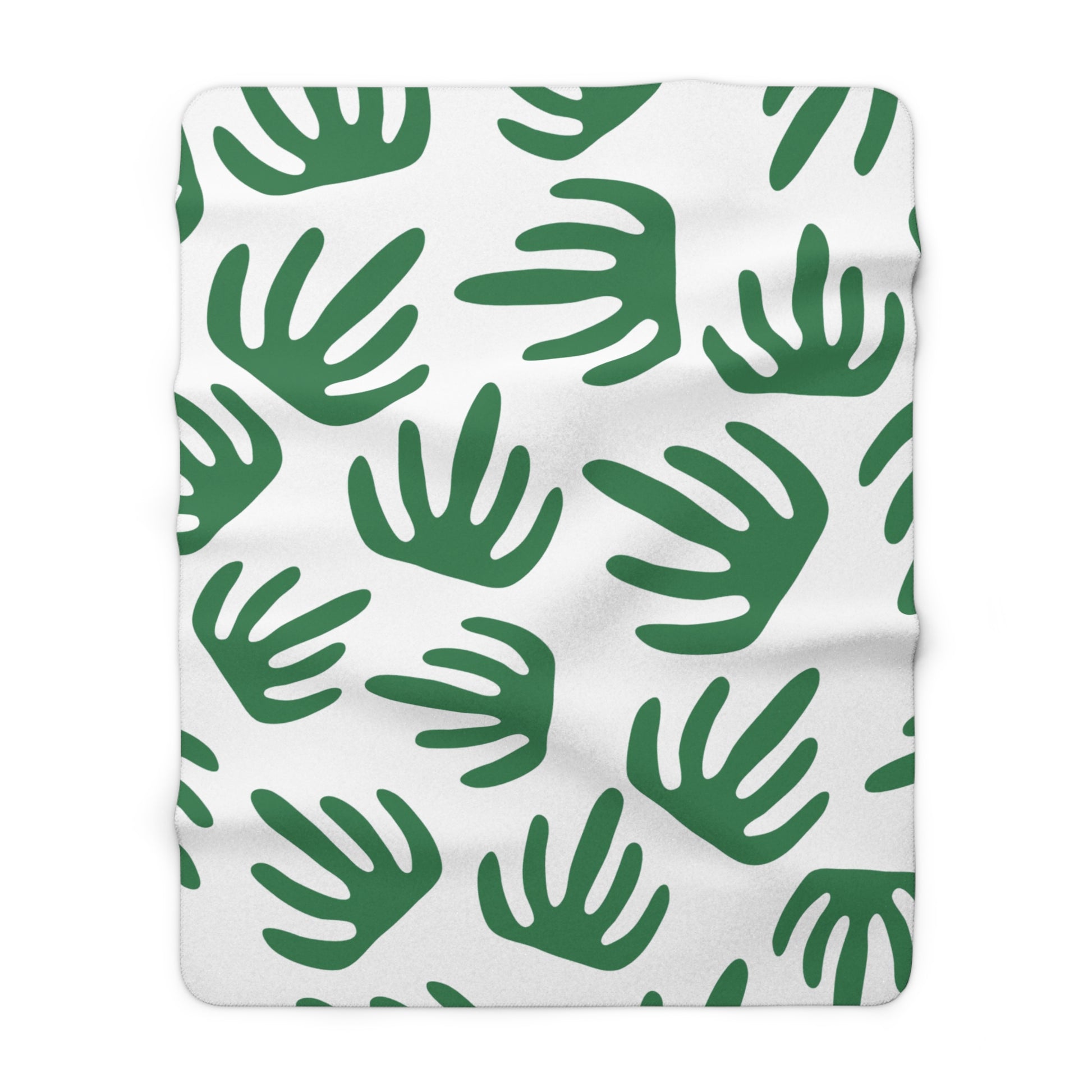 Green Palm Leaves White Sherpa Fleece Blanket, Artsulli - Art is Long, Life is Short, Home Decor, Size, 60" × 80", , , , , 61150040408558