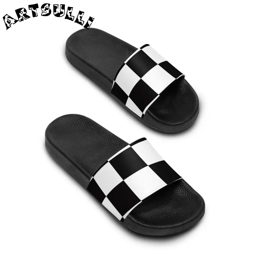 JAKKOUTTHEBXX Checkerboard Black and White Men’s Slide Sandals