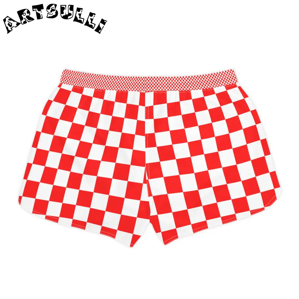 JAKKOUTTHEBXX Checkerboard Red and White Women’s Casual Shorts (AOP)