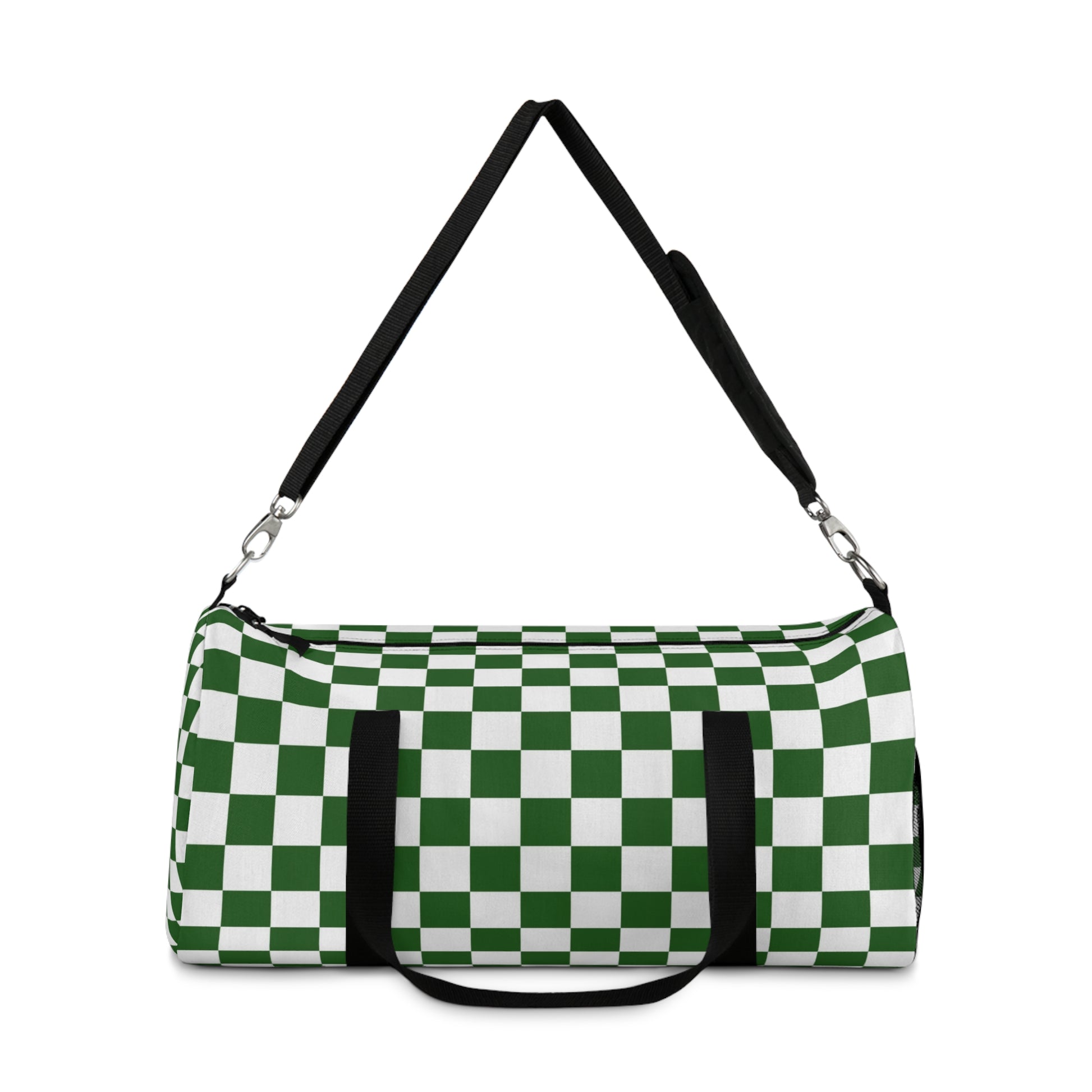 Checkerboard II White and Dark Green Duffel Bag, Artsulli - Art is Long, Life is Short, Bags, , , , , , , 