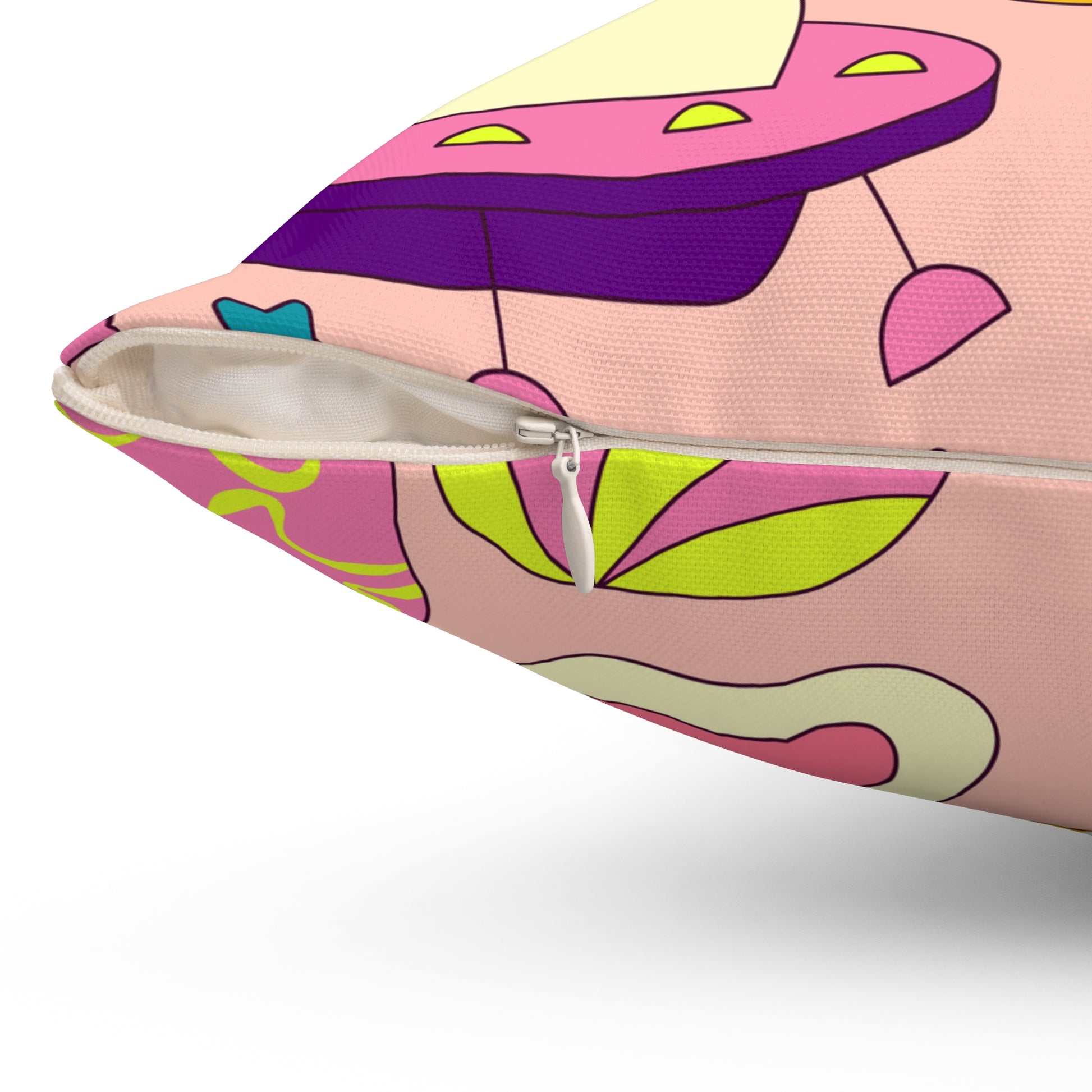 Trippy Spaceships Pink Spun Polyester Square Pillow, Artsulli - Art is Long, Life is Short, Home Decor, , , , , , , 