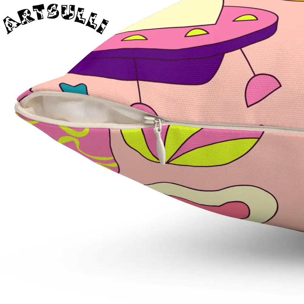 JAKKOUTTHEBXX Trippy Spaceships Pink Spun Polyester Square Pillow