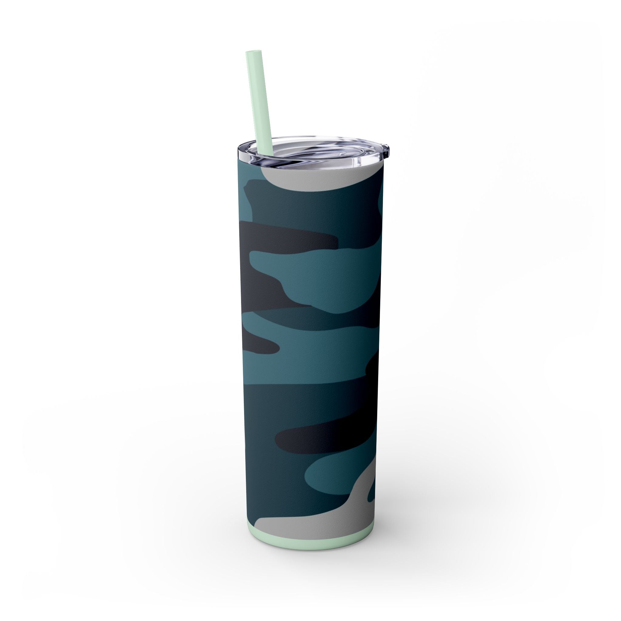 Blue Camouflage Skinny Tumbler with Straw, 20oz, Artsulli - Art is Long, Life is Short, Mug, , , , , , , 